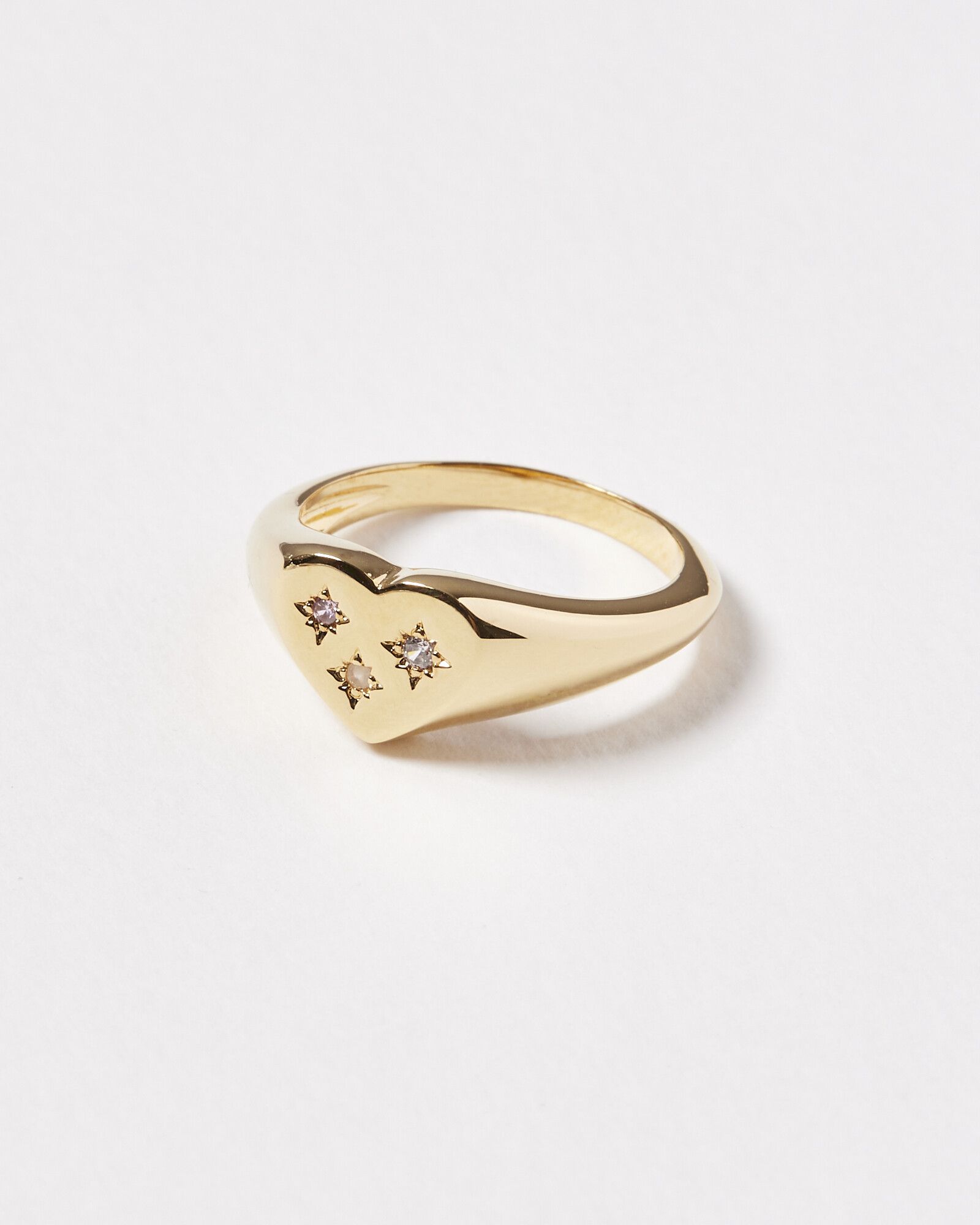 Zendaya Heart & Moonstone Inlay Gold Plated Signet Ring | Oliver Bonas