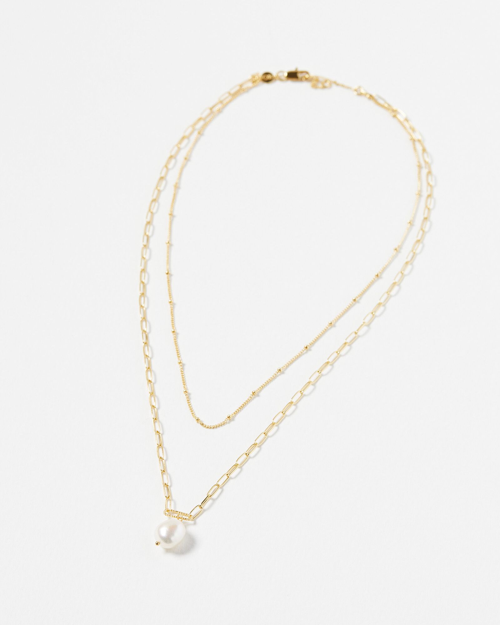 Coraline Pearl Drop & Gold Plated Mixed Chain Layered Necklace | Oliver ...