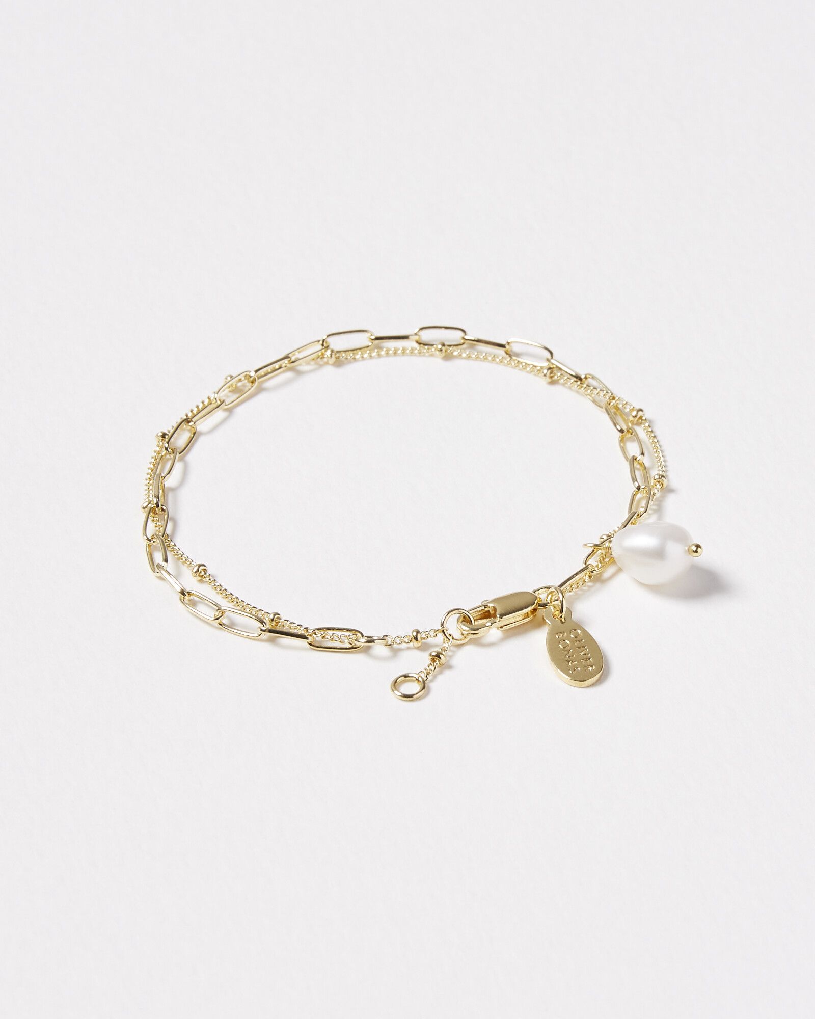 Coraline Pearl Charm & Double Row Gold Plated Chain Bracelet | Oliver Bonas
