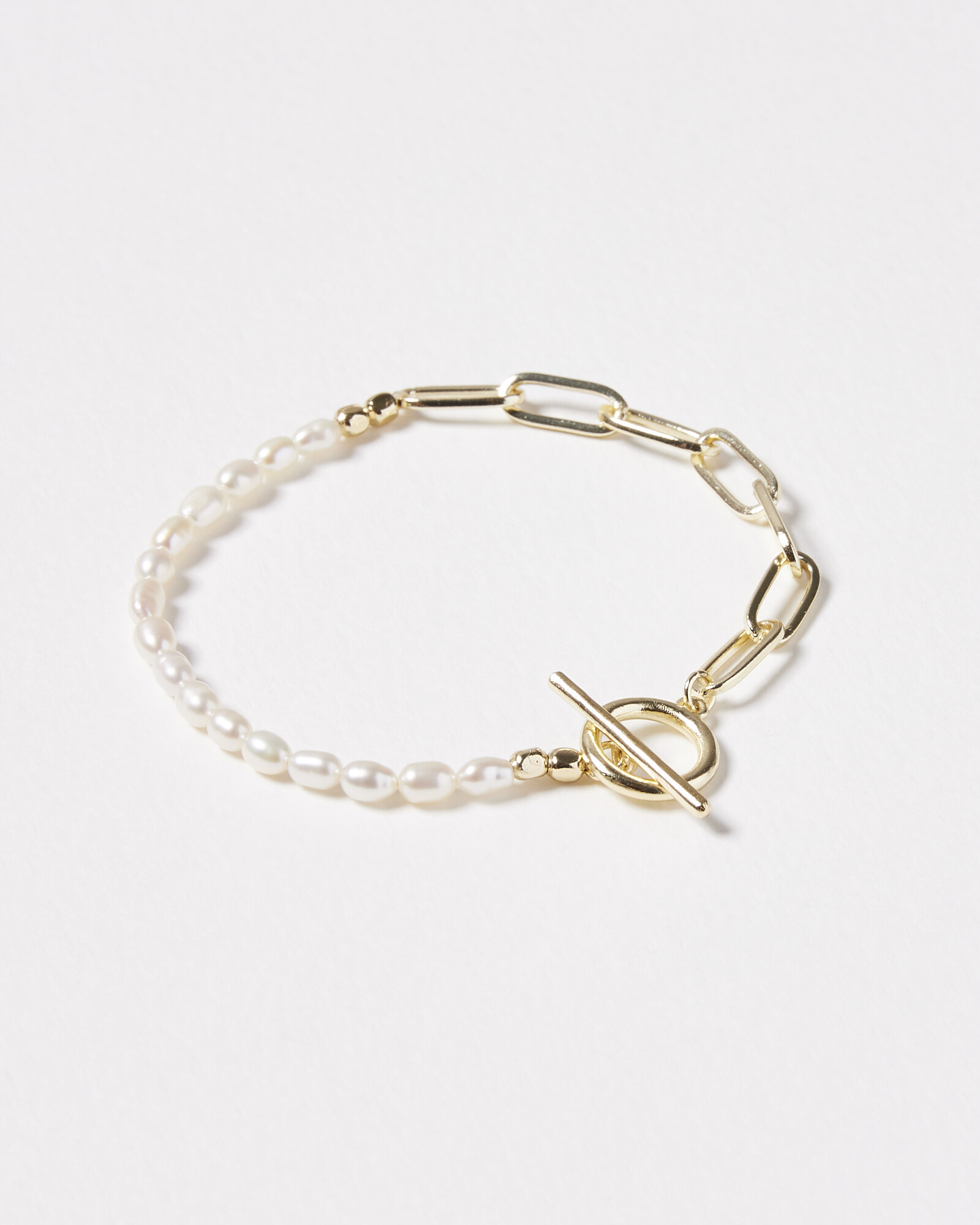 Odina Half Chain \u0026 Pearl Fob Clasp Gold 