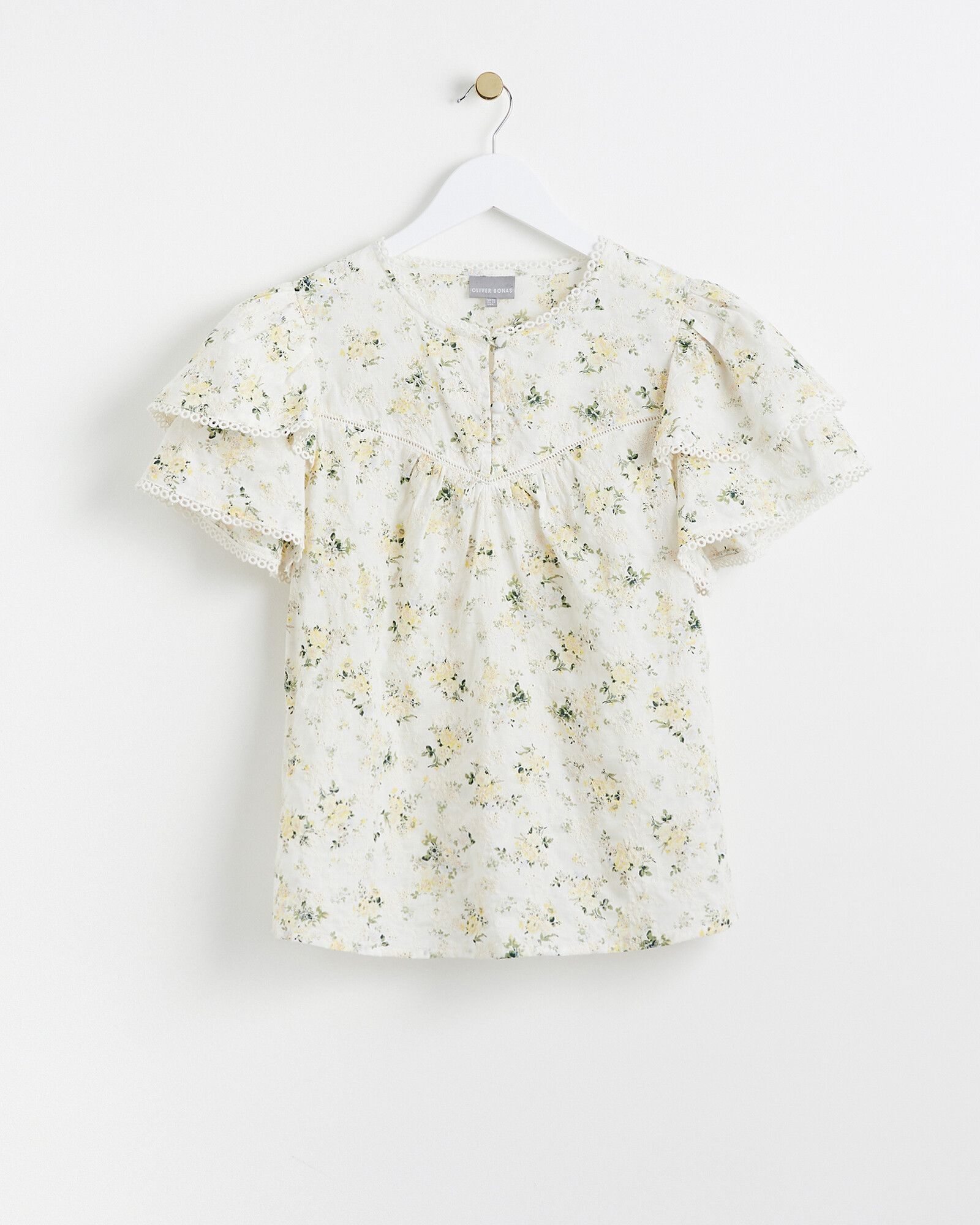 Broderie Floral Print Ivory & Yellow Blouse | Oliver Bonas