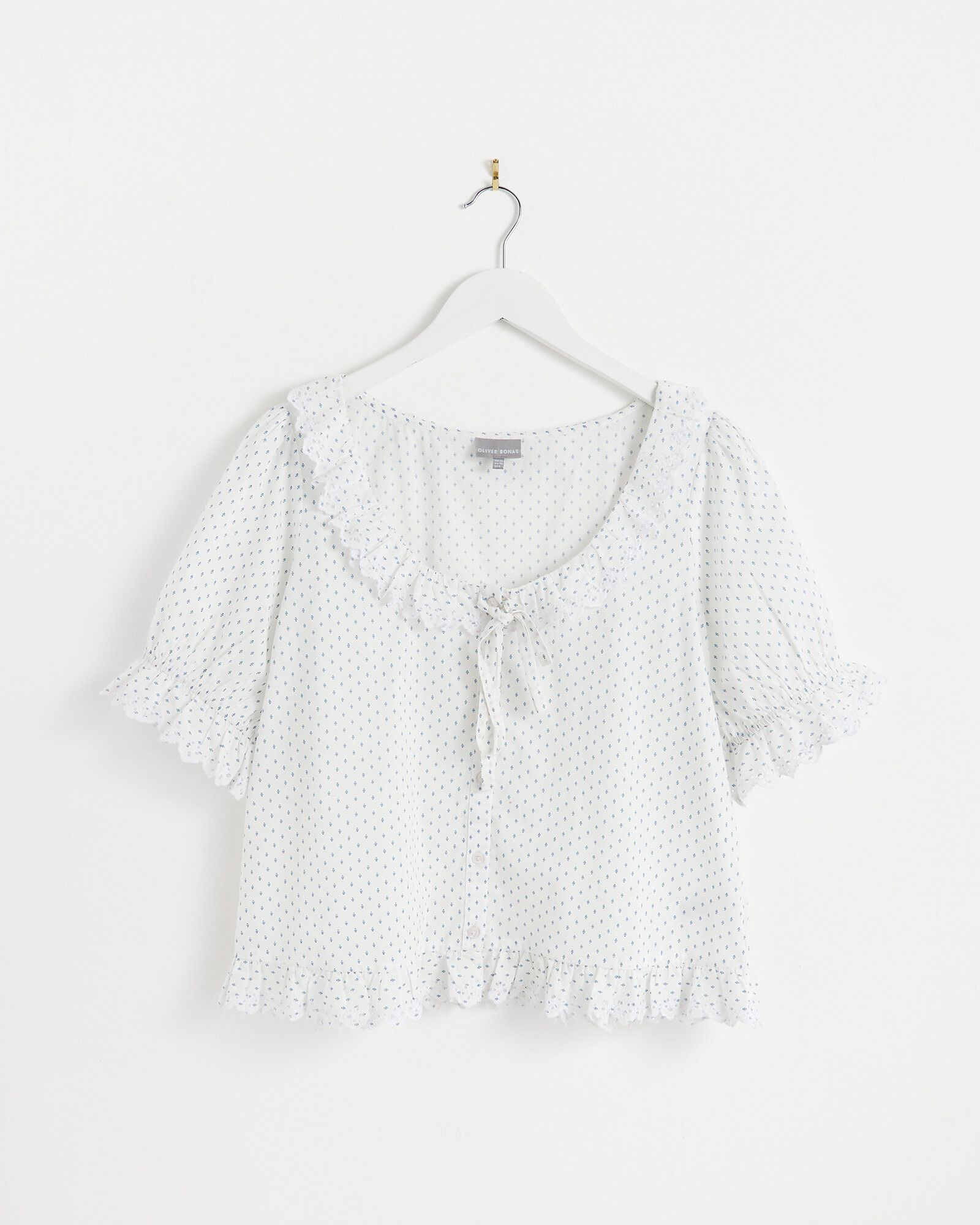 Pretty Polka Dot Frill White Top & Shorts Pyjama Set | Oliver Bonas