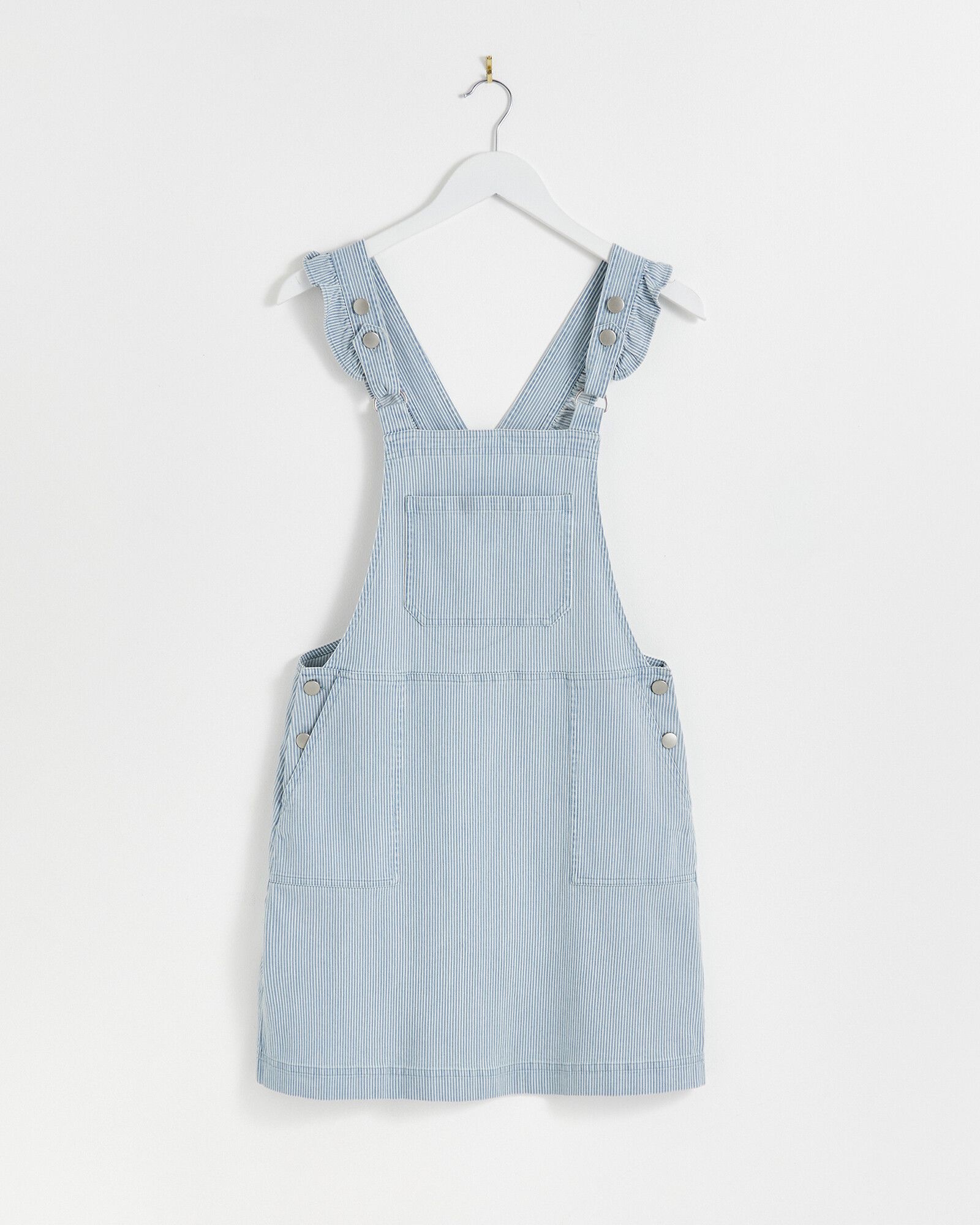 Pinstripe Blue & White Pinafore Mini Dress | Oliver Bonas