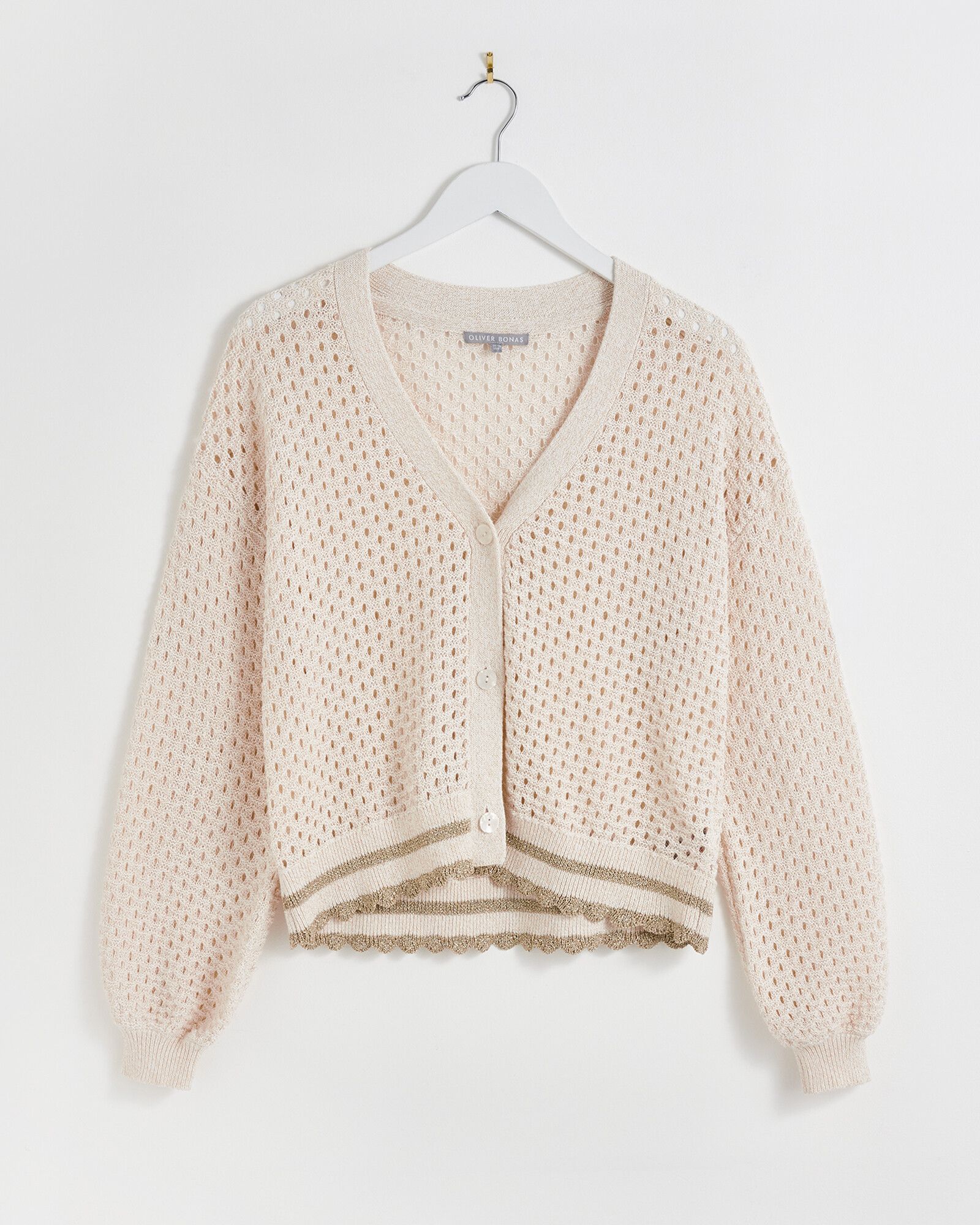 All Over Stitch Ivory Lurex Knitted Cardigan | Oliver Bonas