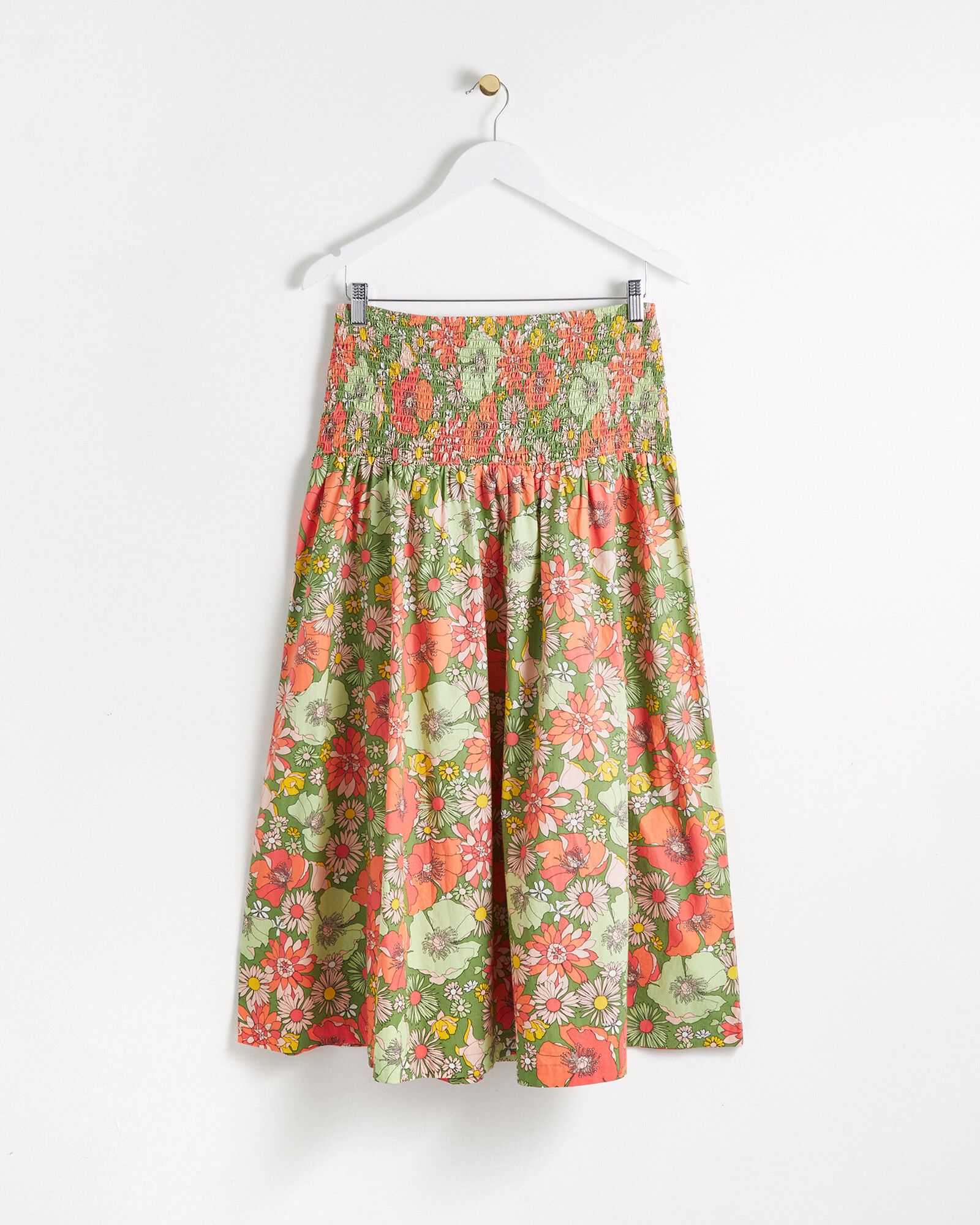Bloom Floral Print Green Midi Skirt | Oliver Bonas