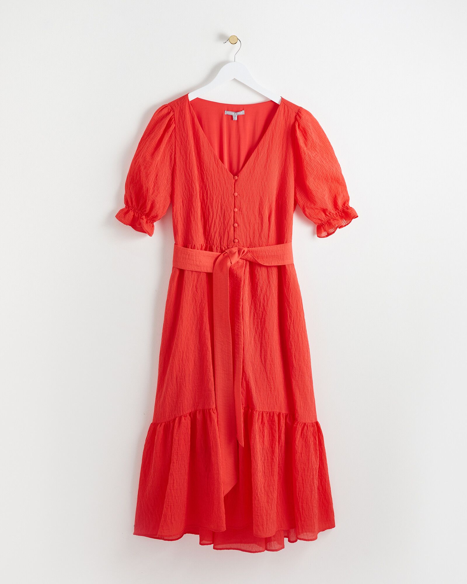 Textured Wrap Red Midi Dress | Oliver Bonas