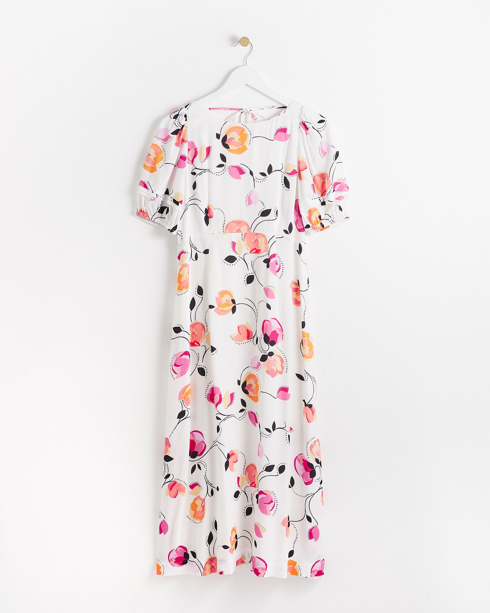 Peony Print Pink & White Midi Dress | Oliver Bonas