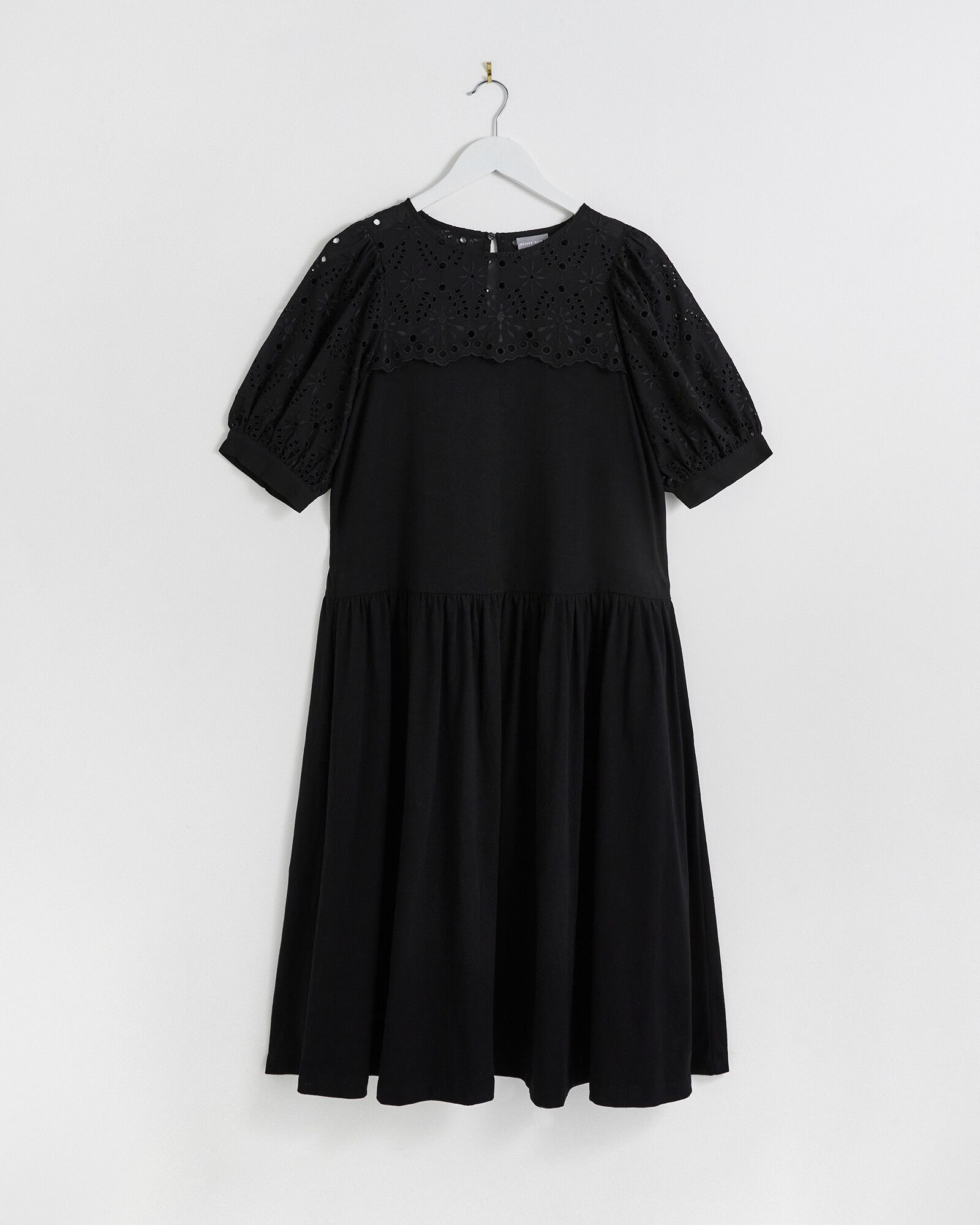 black broderie midi dress
