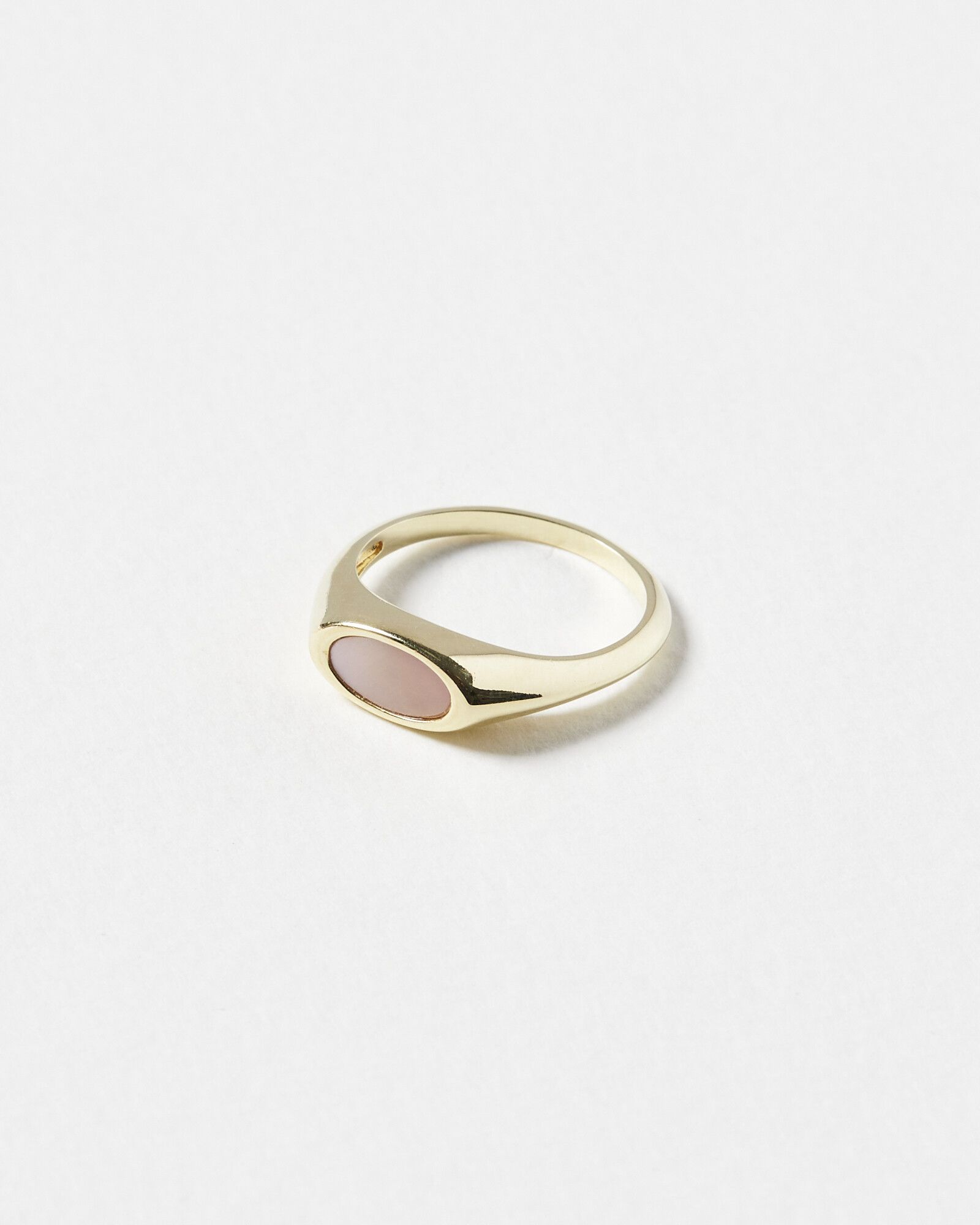 Kari Mother of Pearl Inlay Gold Plated Signet Ring | Oliver Bonas