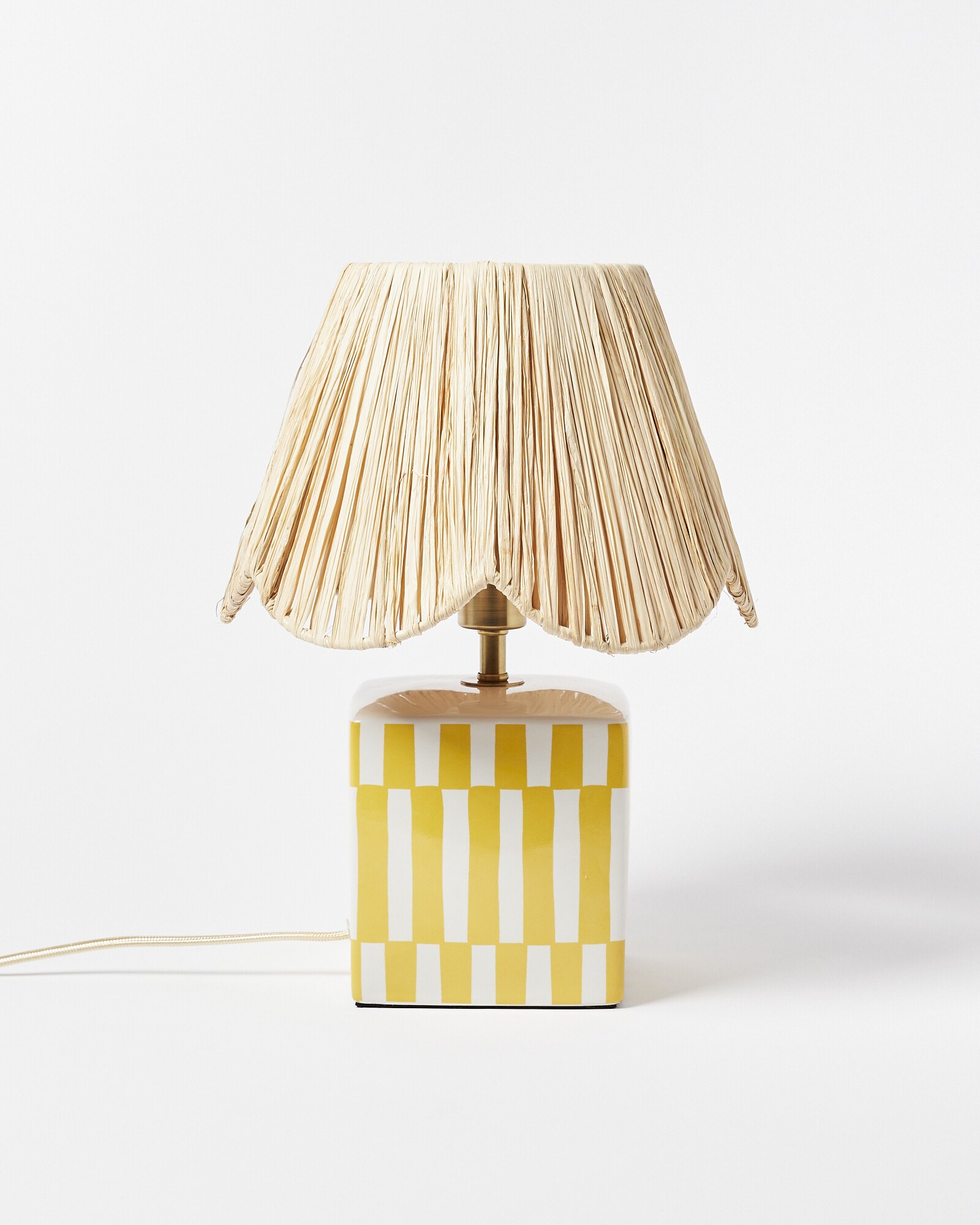 Ines Yellow Raffia & Ceramic Desk & Table Lamp