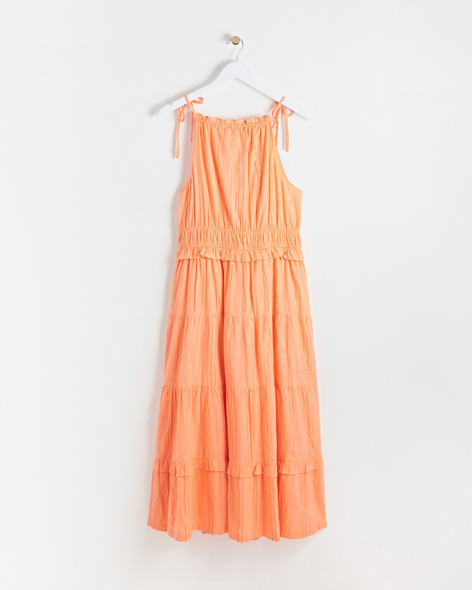 Halterneck Sparkle Stripe Orange Midi Dress | Oliver Bonas