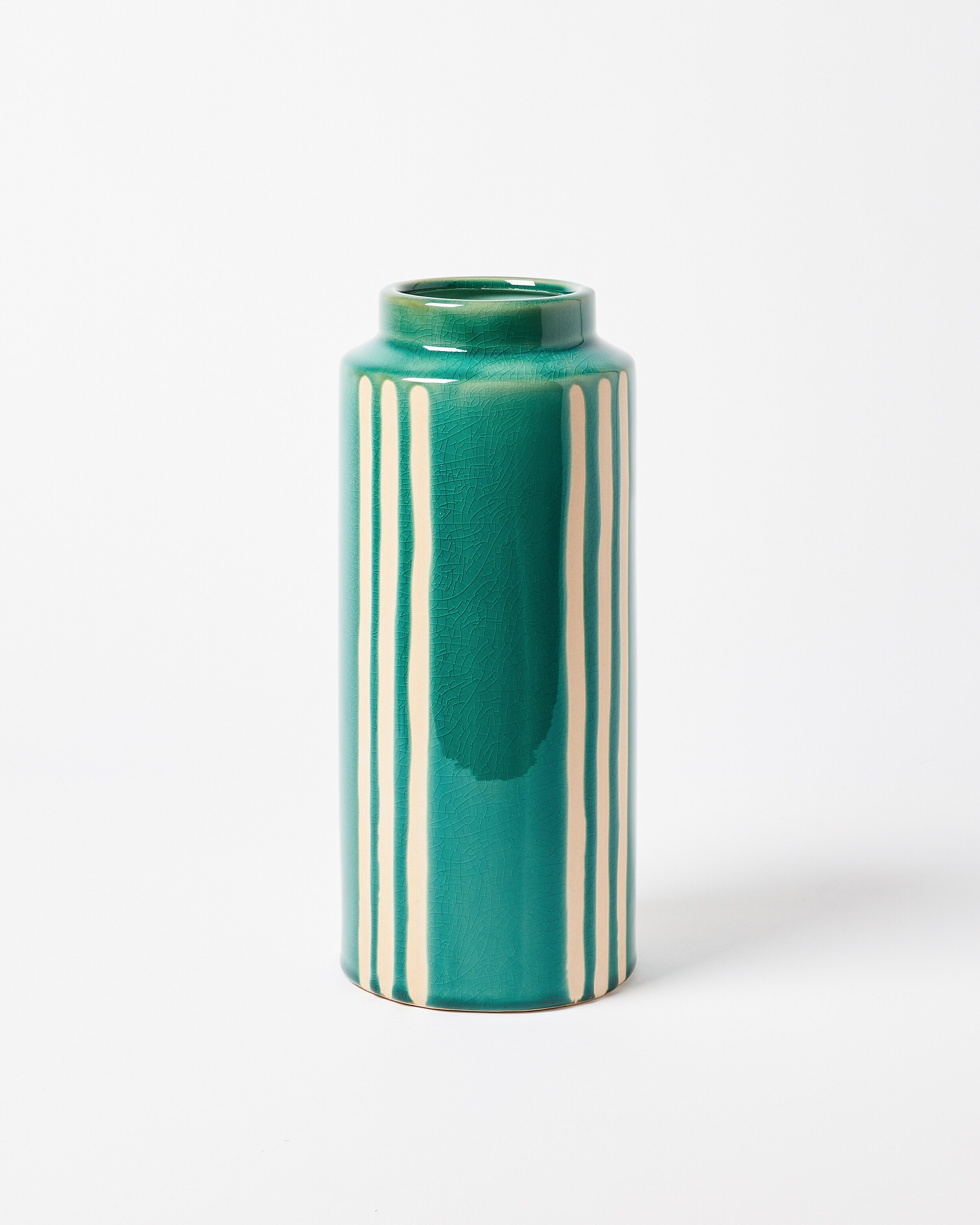 Riviera Stripe Green Ceramic Vase Oliver Bonas