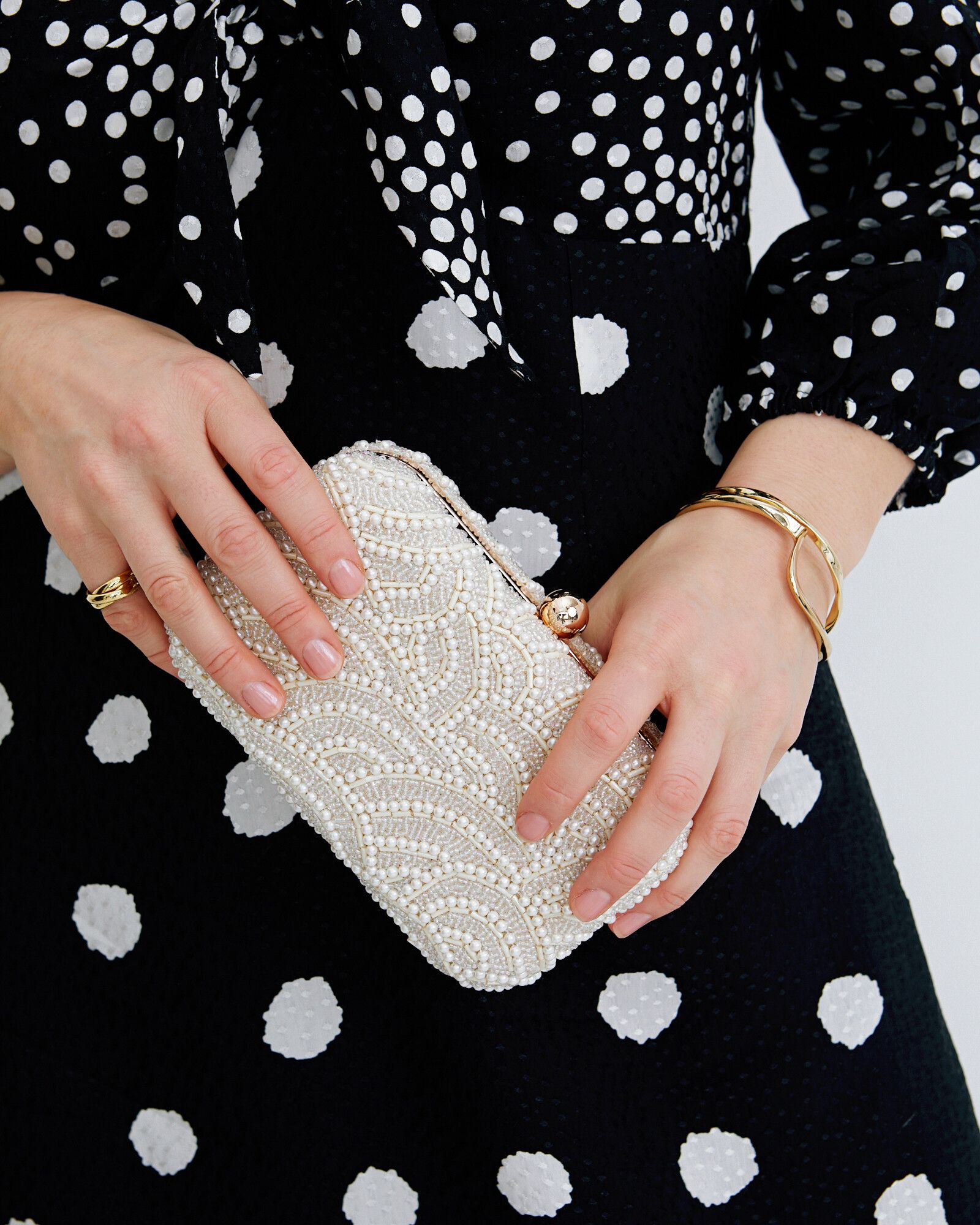 White Pearl  Golden Embellished Purse  HoMafy