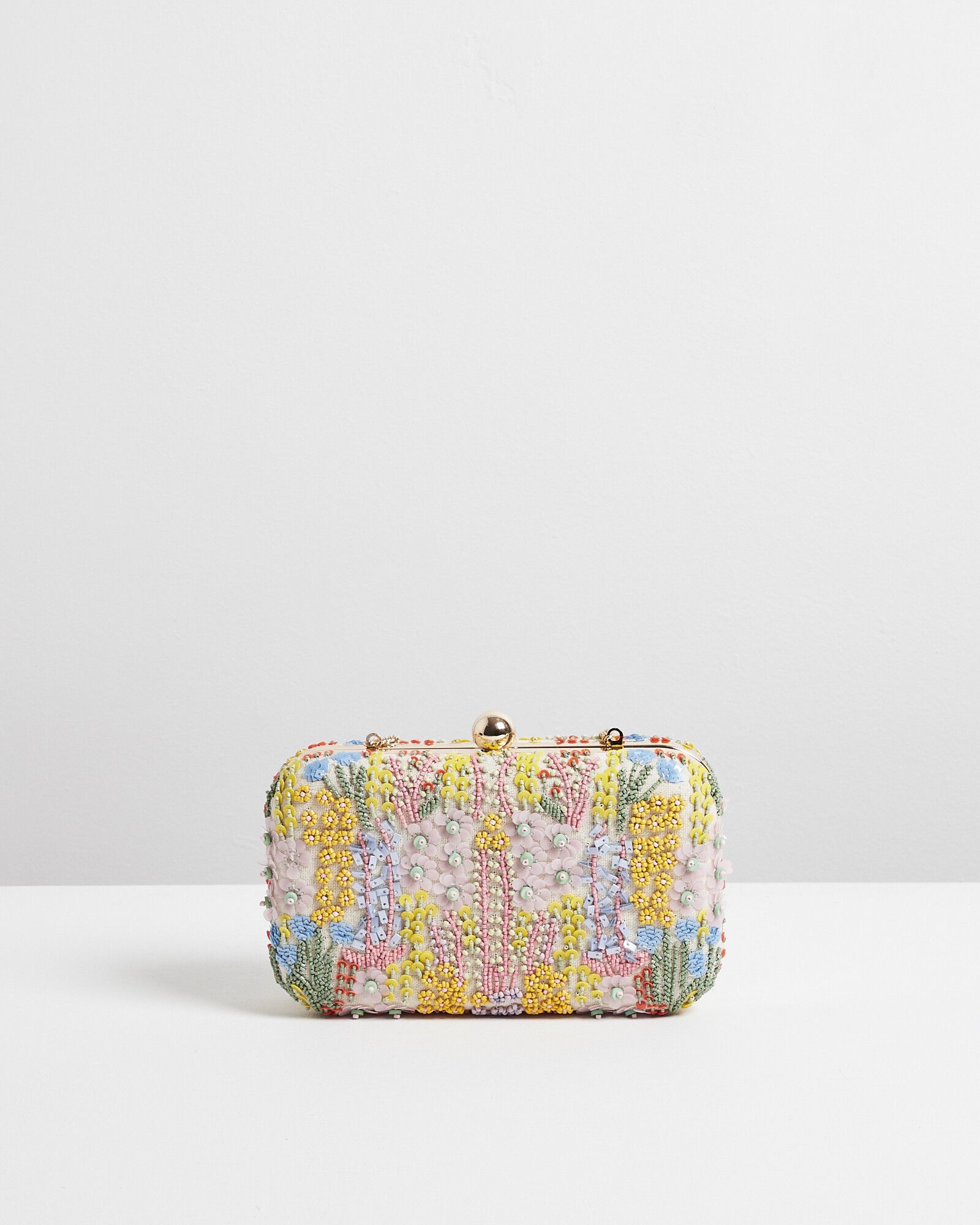 Mixed Floral Beaded Pink Rectangular Clutch Bag | Oliver Bonas