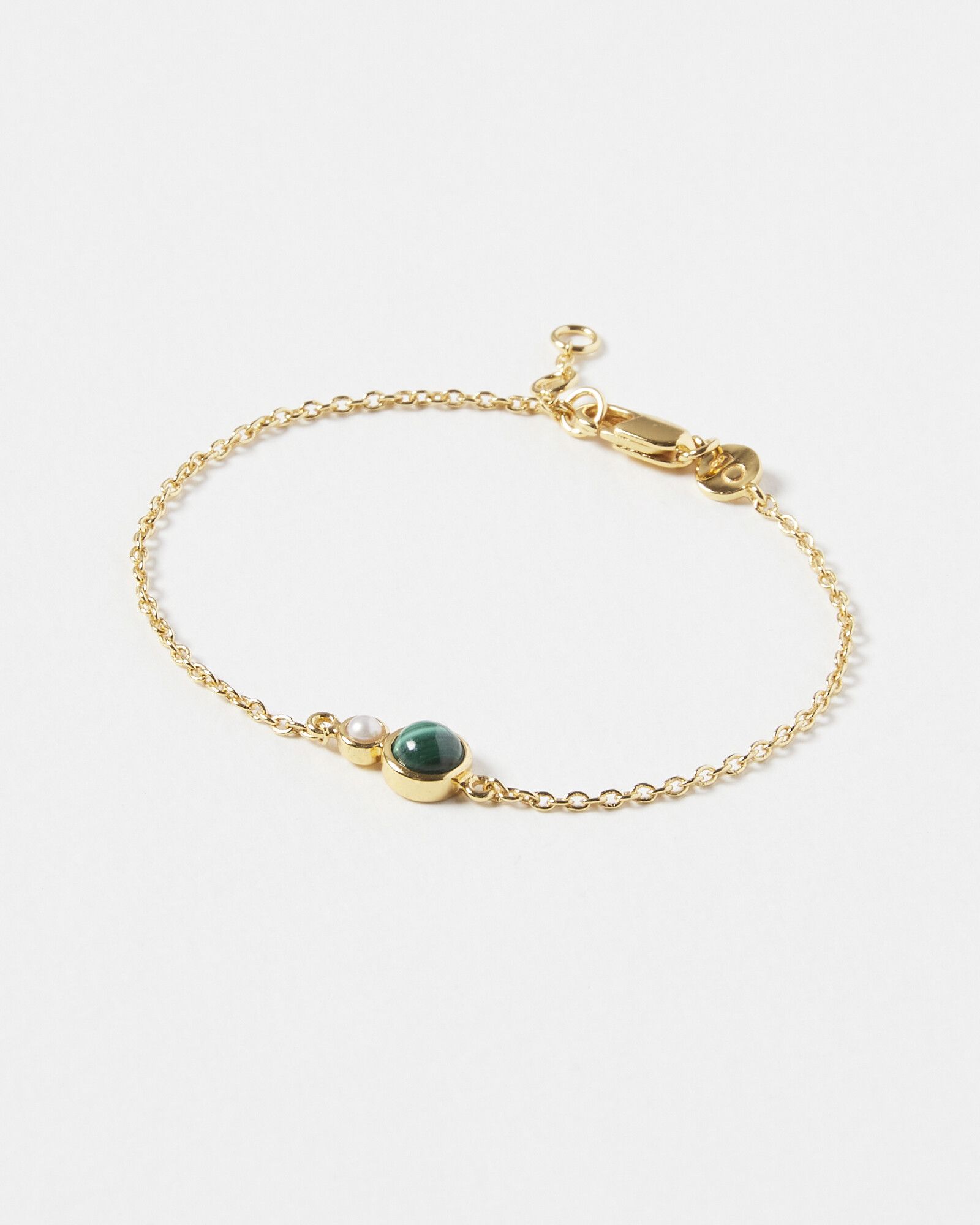 Zuri Pearl & Green Malachite Detail Gold Plated Chain Bracelet | Oliver ...