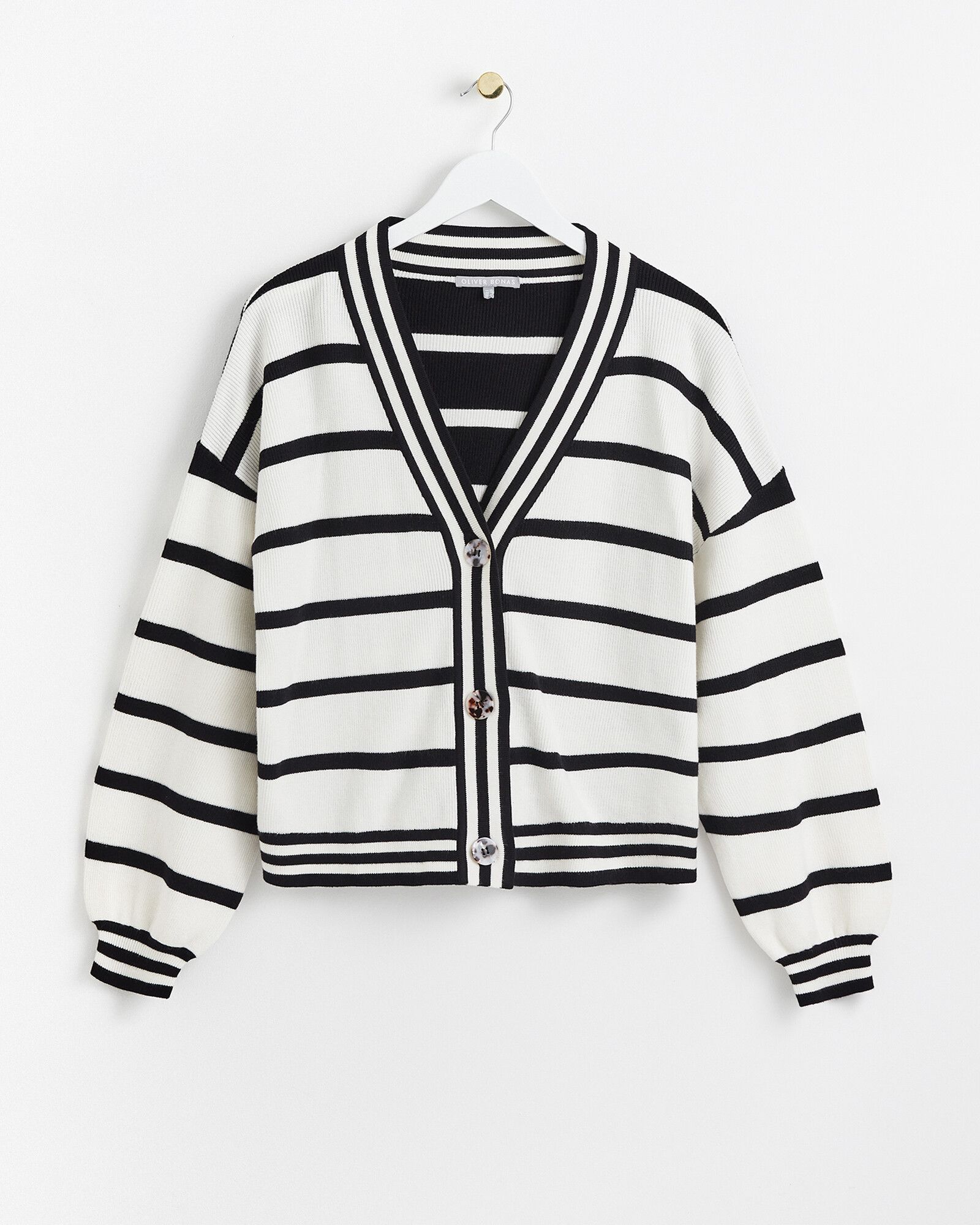Mono Stripe Black & White Knitted Cardigan | Oliver Bonas