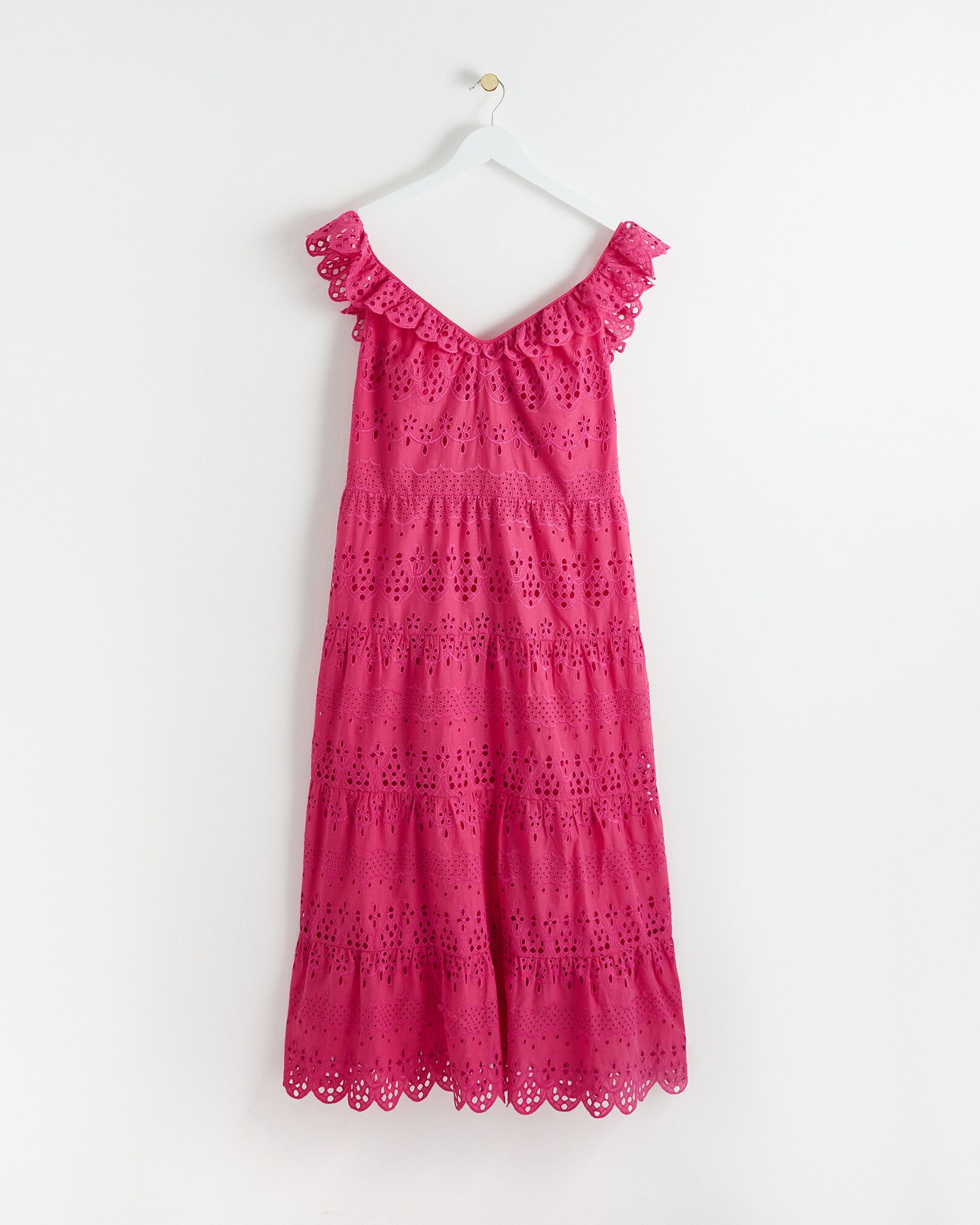 Broderie Strappy Pink Cotton Midaxi Dress | Oliver Bonas IE