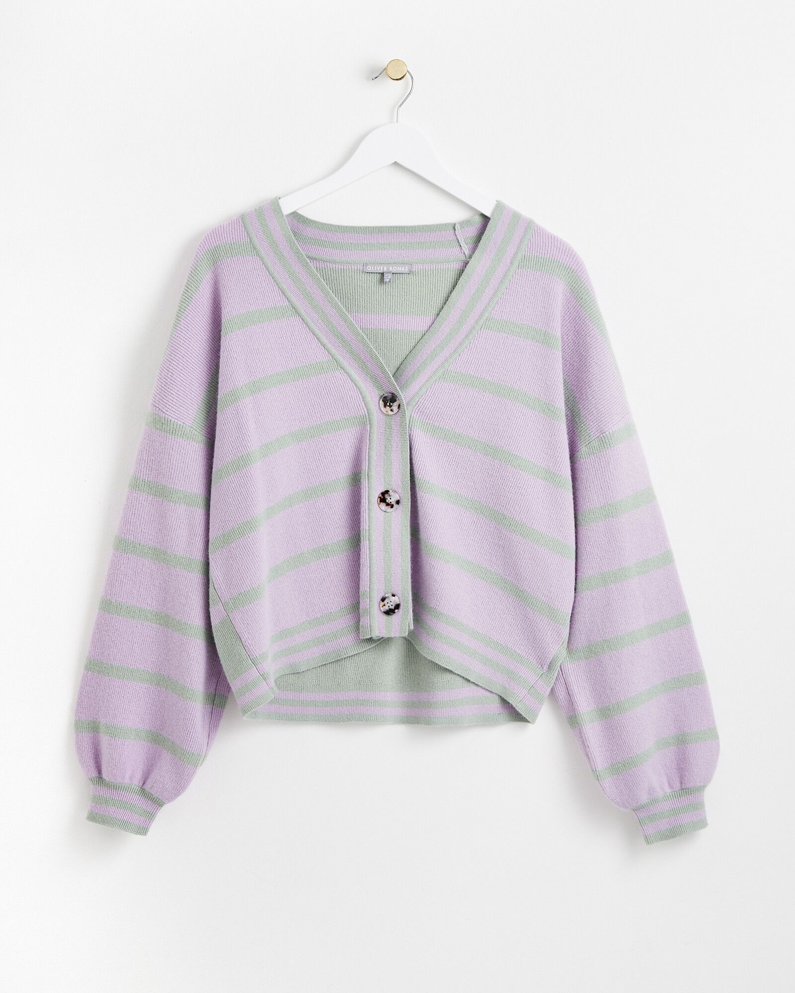 Stripe Button Lilac & Grey Knitted Cardigan | Oliver Bonas