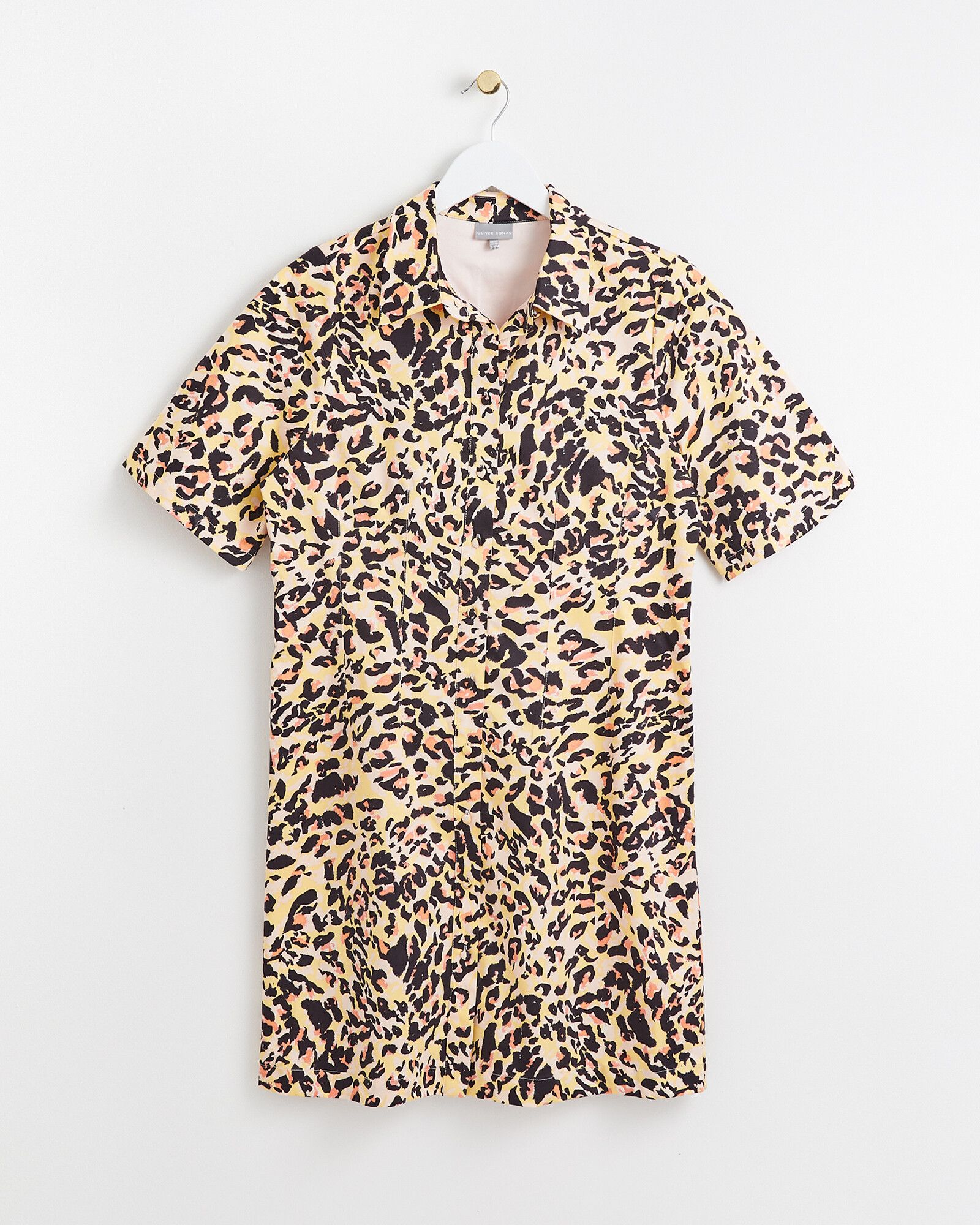 Neutral Animal Print Yellow Mini Shirt Dress | Oliver Bonas