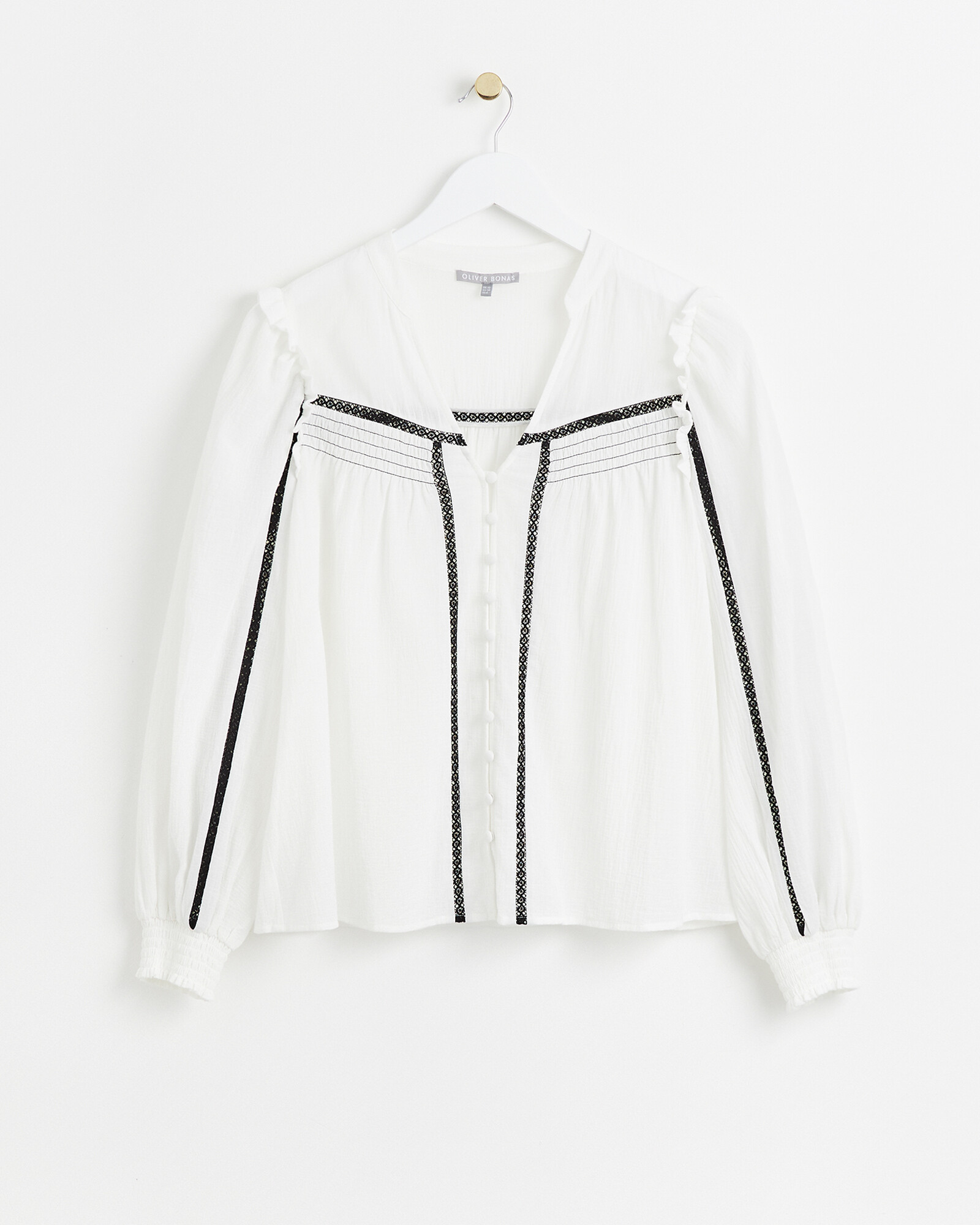 Contrast Lace V-Neck White Cotton Blouse | Oliver Bonas