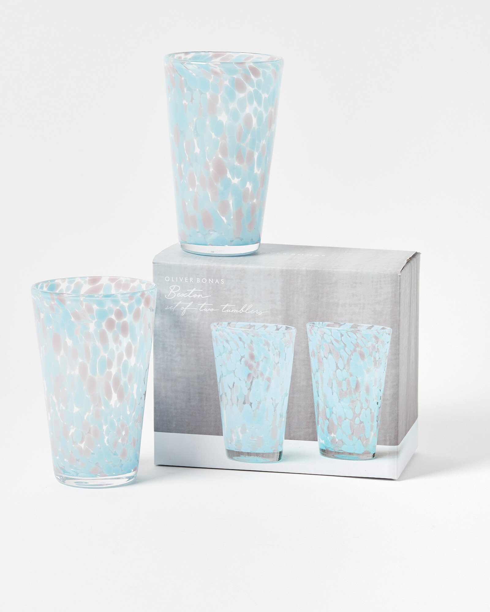 Bexton Blue Spot Glass Highball Tumblers Oliver Bonas