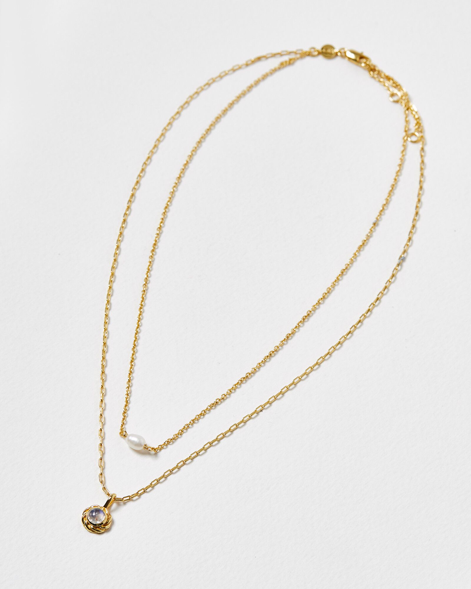 Amphritite Stone & Pearl Gold Plated Layered Pendant Necklace | Oliver Bonas