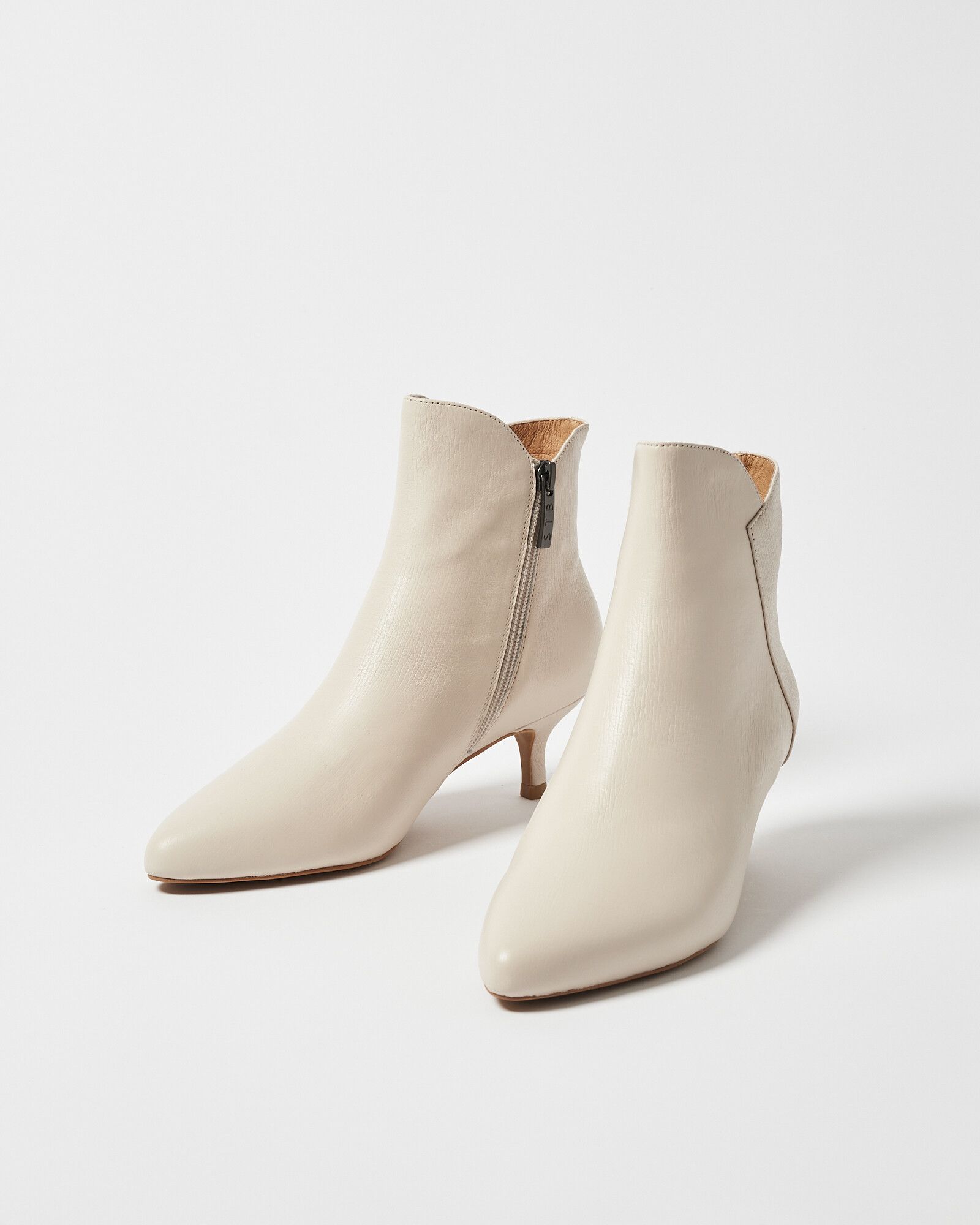 Shoe The Bear Saga Zip Cream Leather Heeled Boots | Oliver Bonas