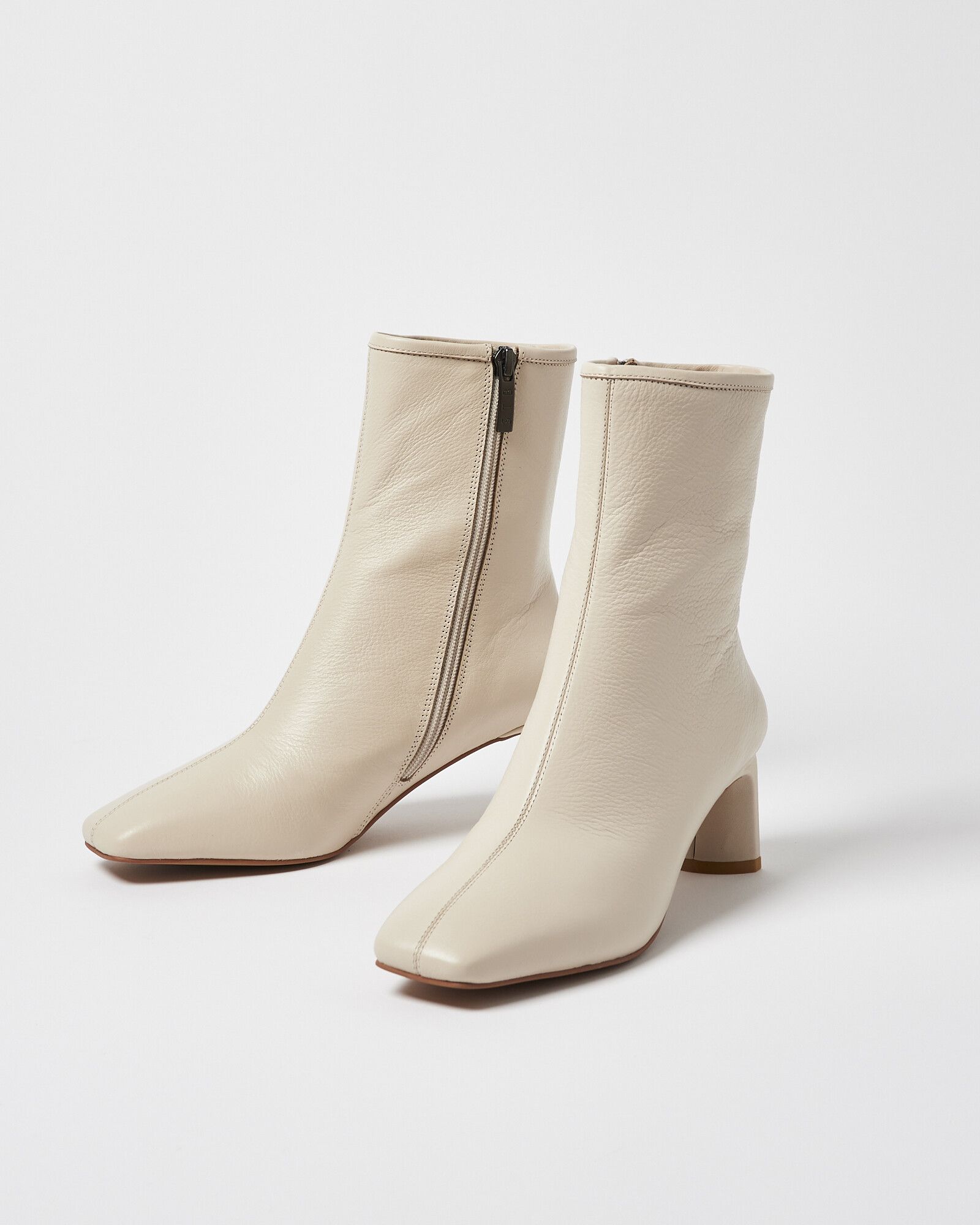 Shoe The Bear Arlo Square Toe Cream Leather Boots | Oliver Bonas