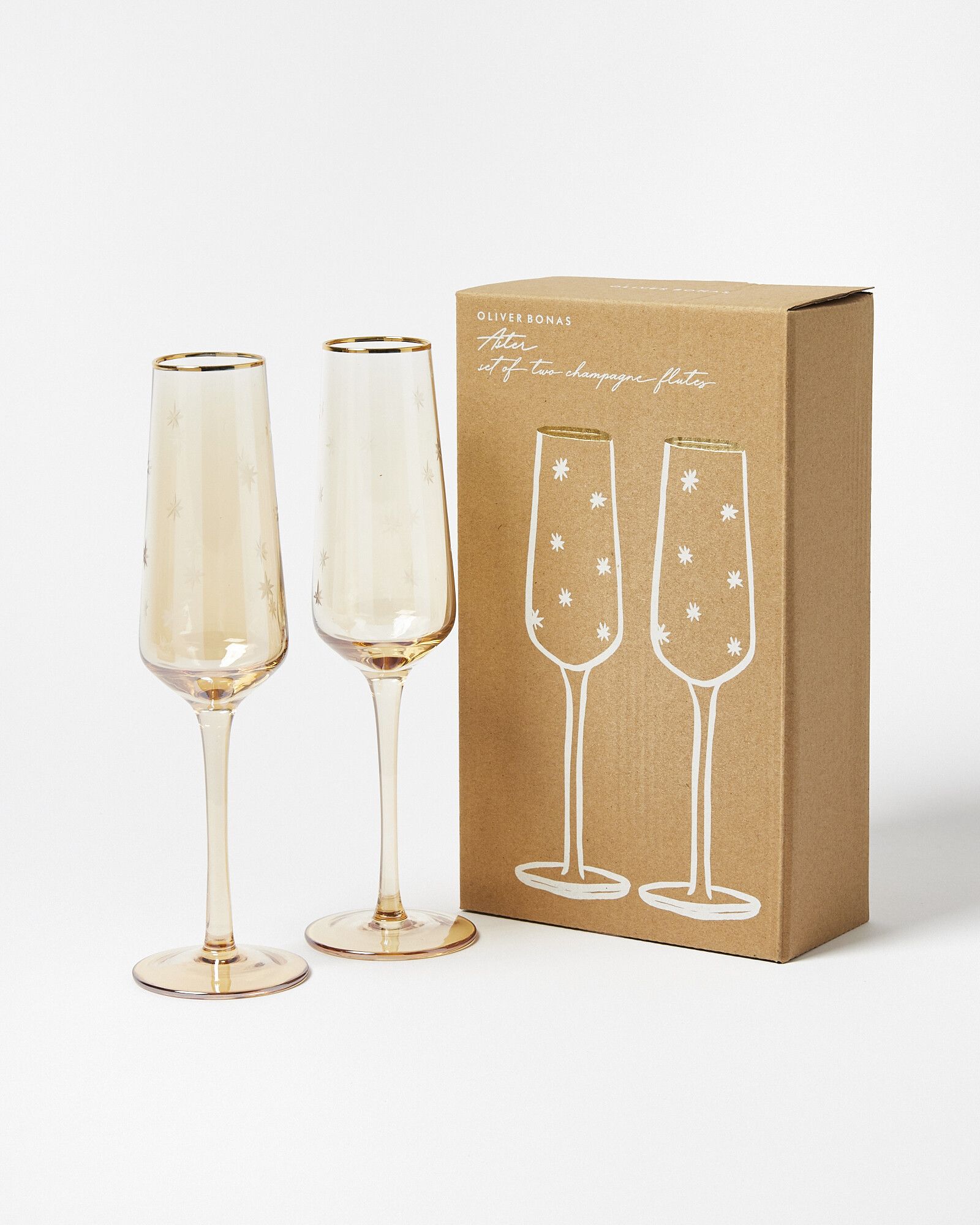 Aster Etched Star Champagne Flutes Set of Two | Oliver Bonas