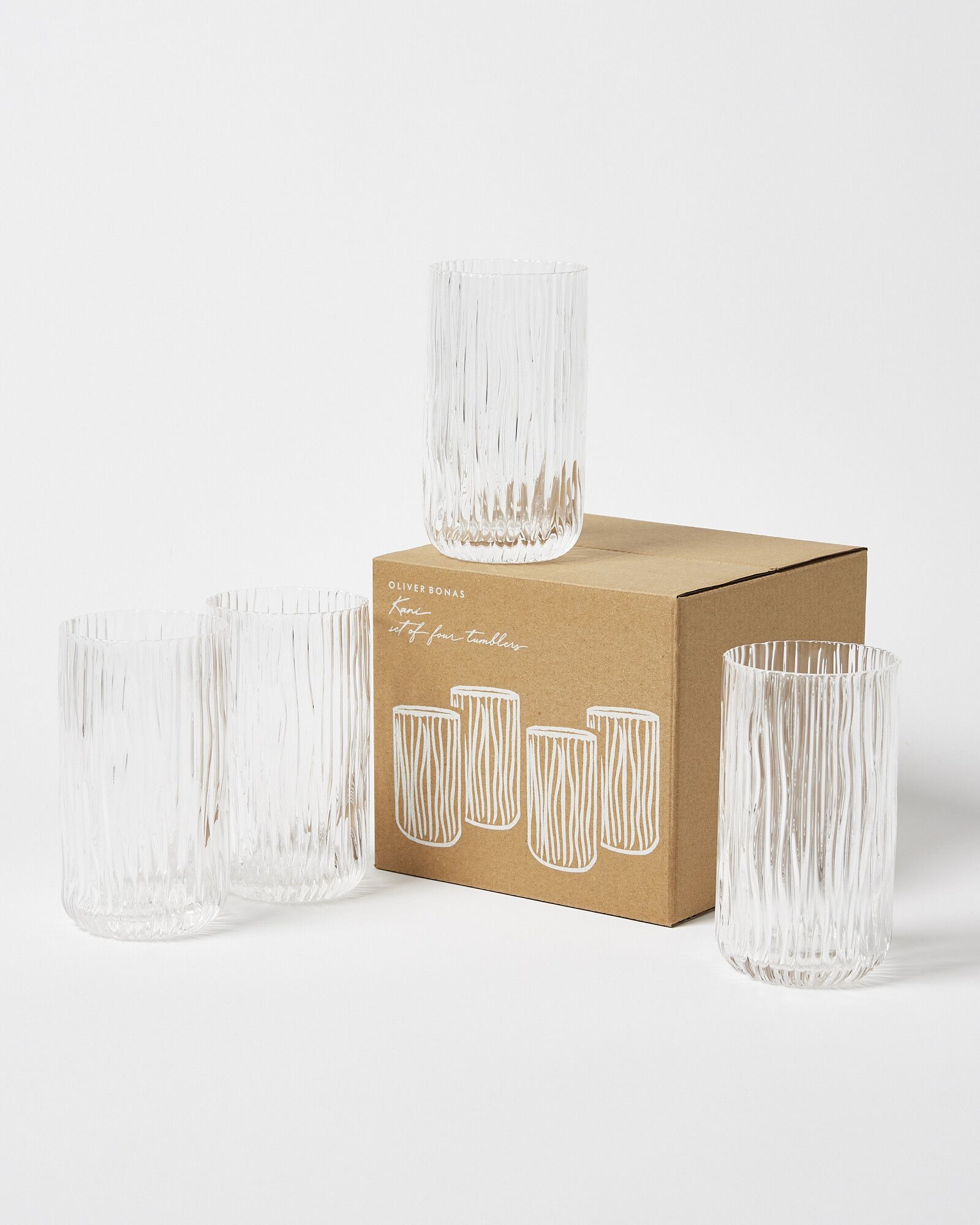 Kani Highball Ribbed Glass Tumblers Set of Four | Oliver Bonas