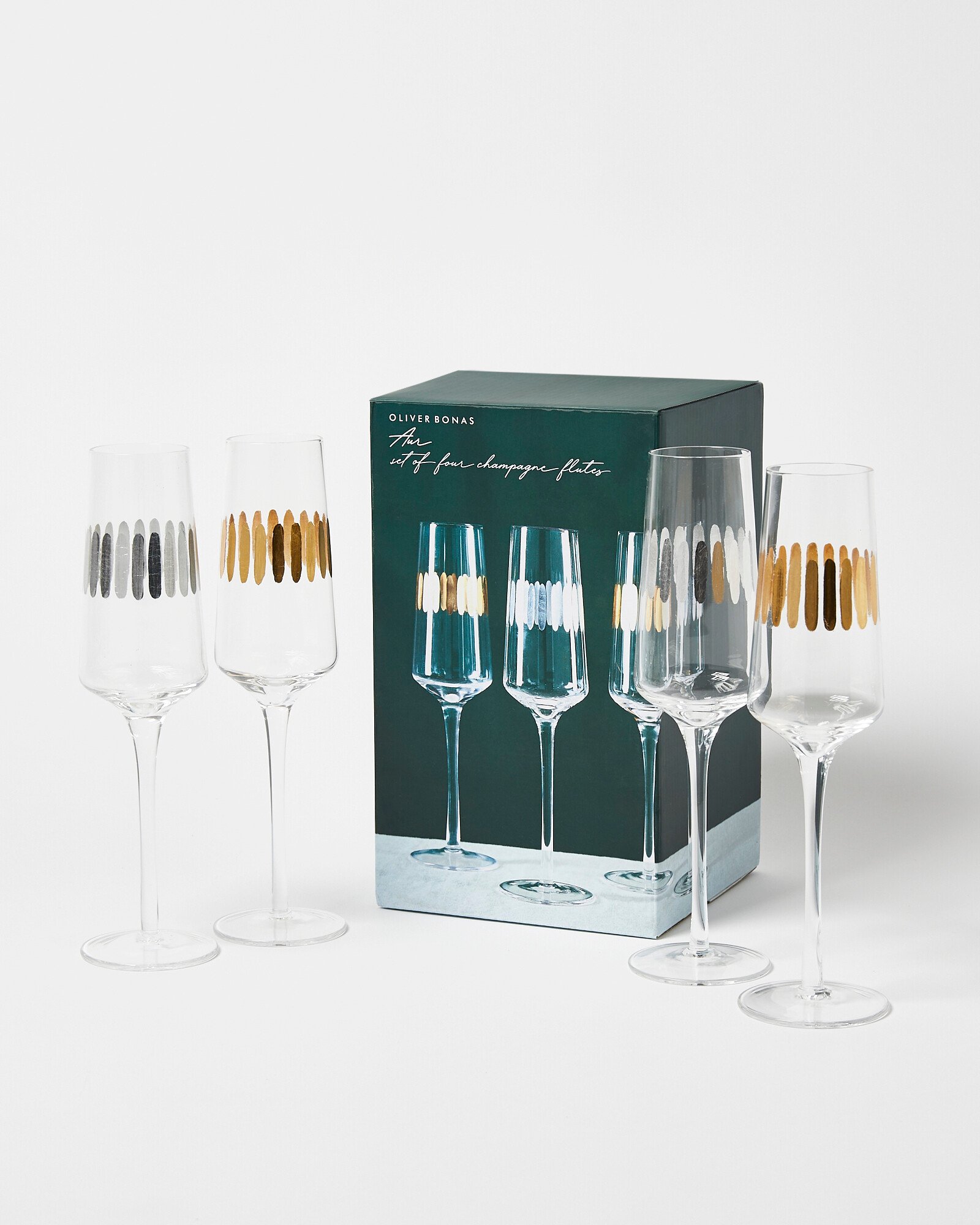 Aur Mixed Metallic Champagne Flutes Set of Four Oliver Bonas