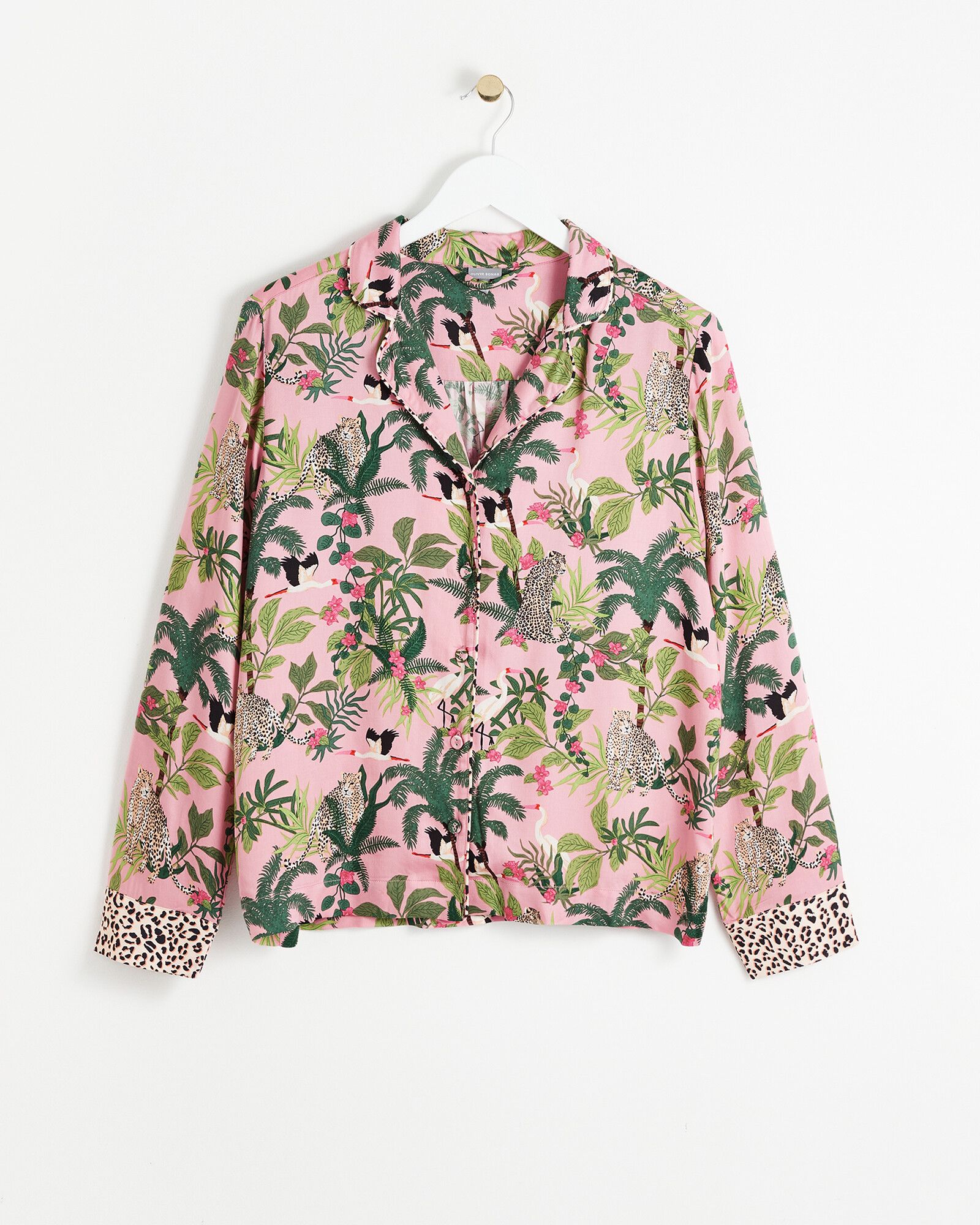 Botanical Leopard Print Pink Shirt & Trousers Pyjama Set | Oliver Bonas