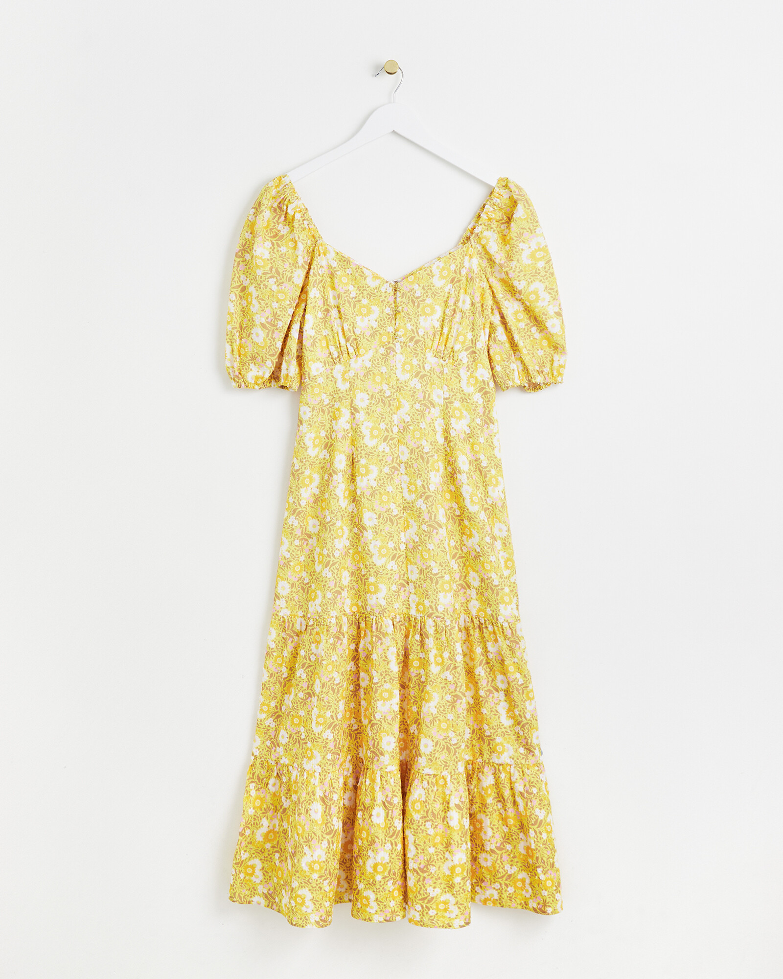 Daisy Garden Floral Print Yellow Cotton Midi Dress | Oliver Bonas