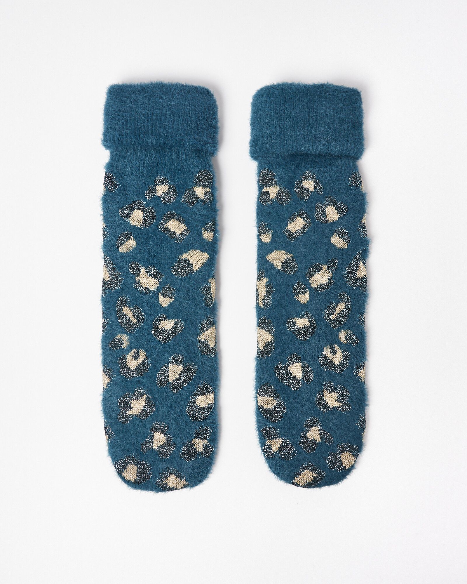 Animal Print Blue & Gold Slipper Socks | Oliver Bonas
