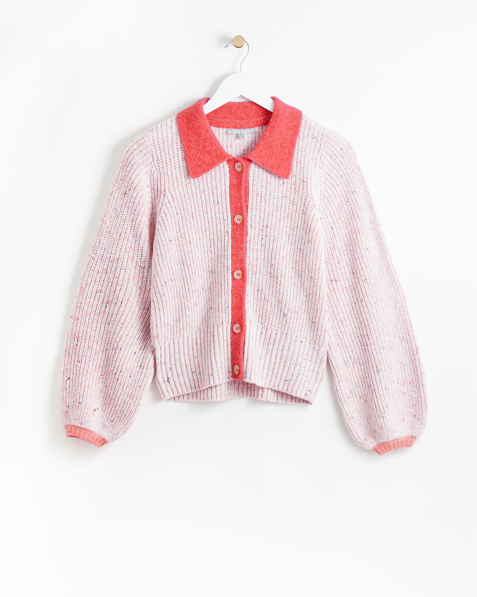 Speckled Collar Pink Knitted Cardigan Oliver Bonas