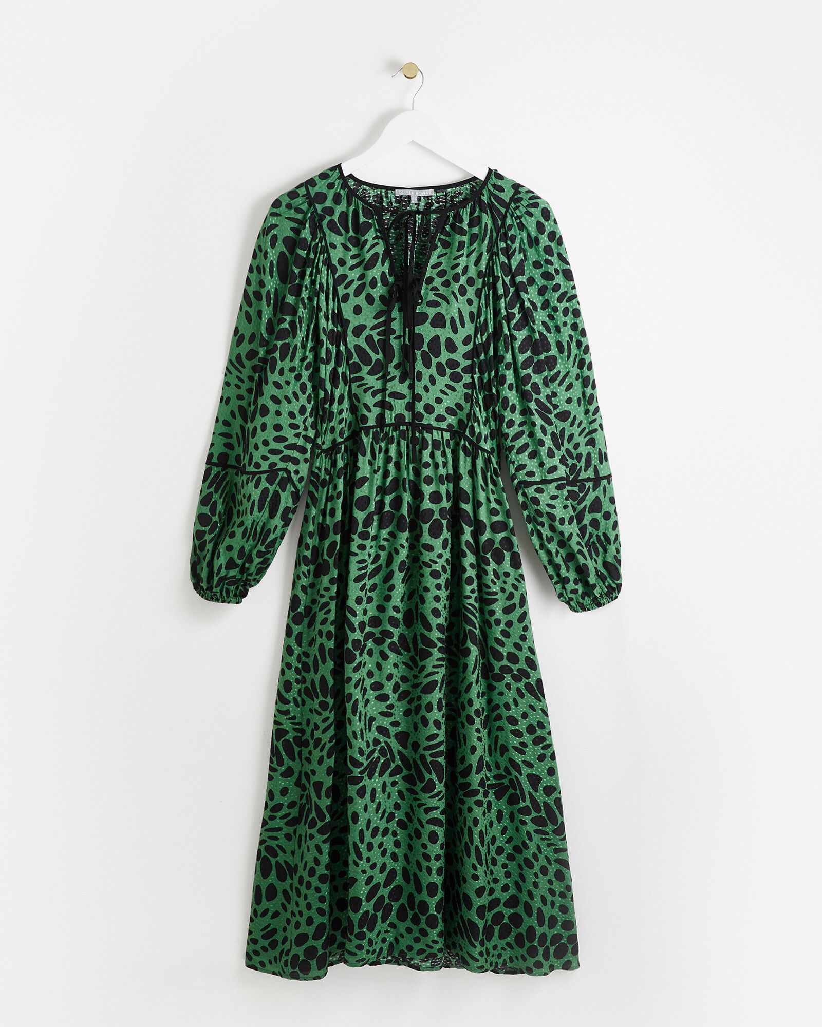 Animal Spot Print Green Midi Dress | Oliver Bonas