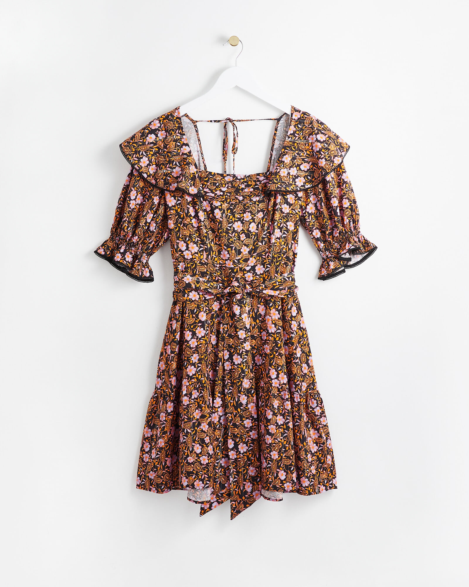 Blue Paisley Floral Print Knotted Mini Dress