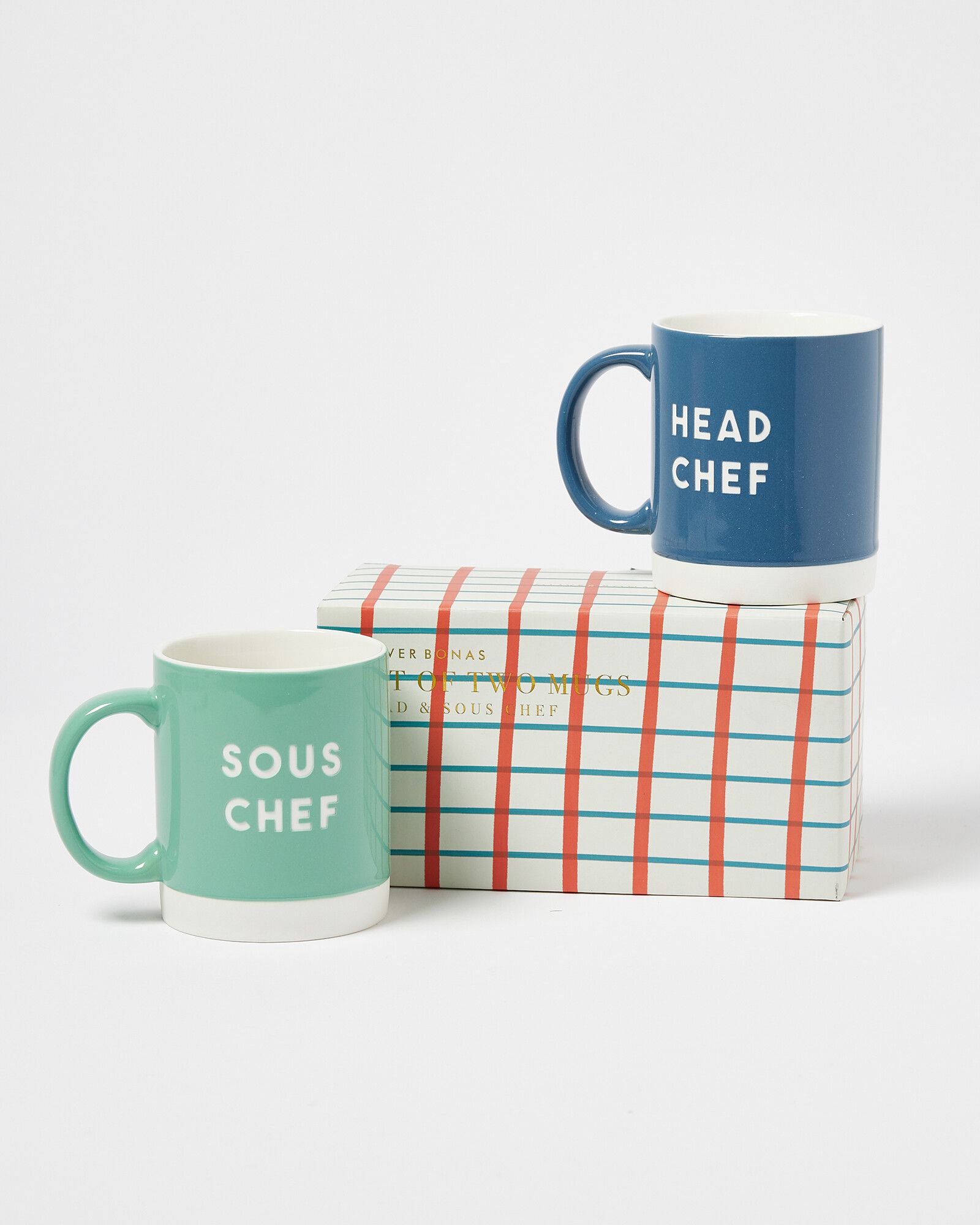 Head Chef Sous Chef Blue Ceramic Mugs Set of Two