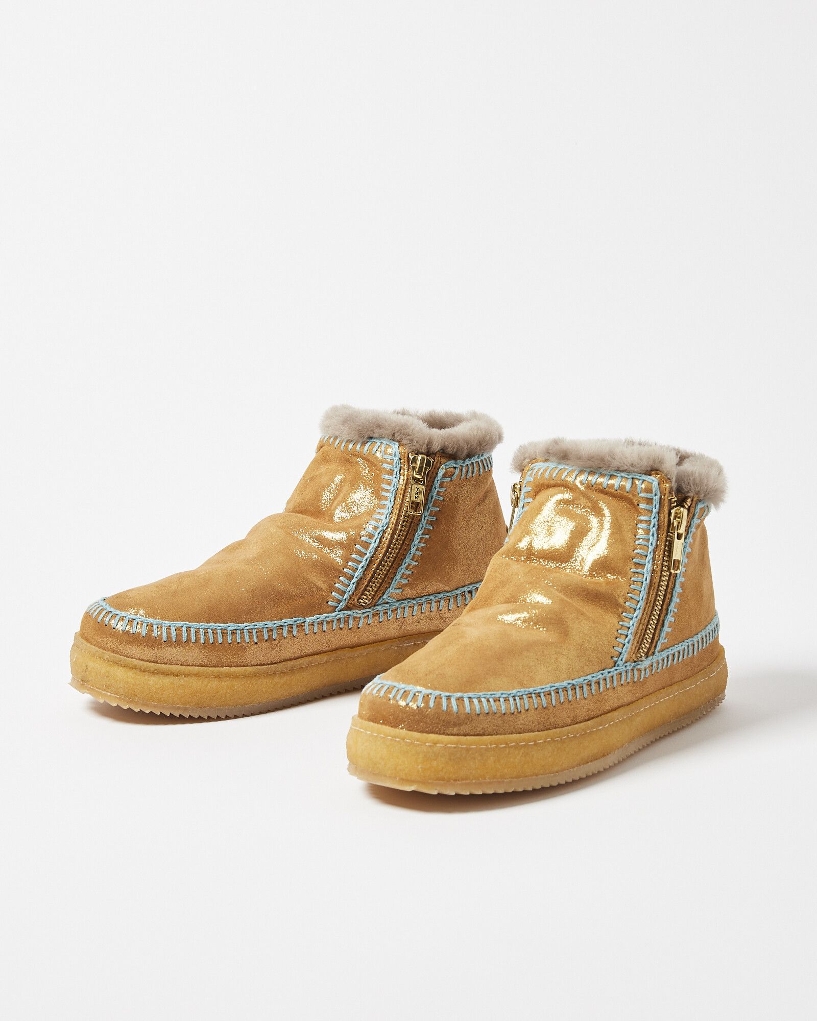 Laidback London Setsu Crochet Shimmer Gold Ankle Boots | Oliver Bonas