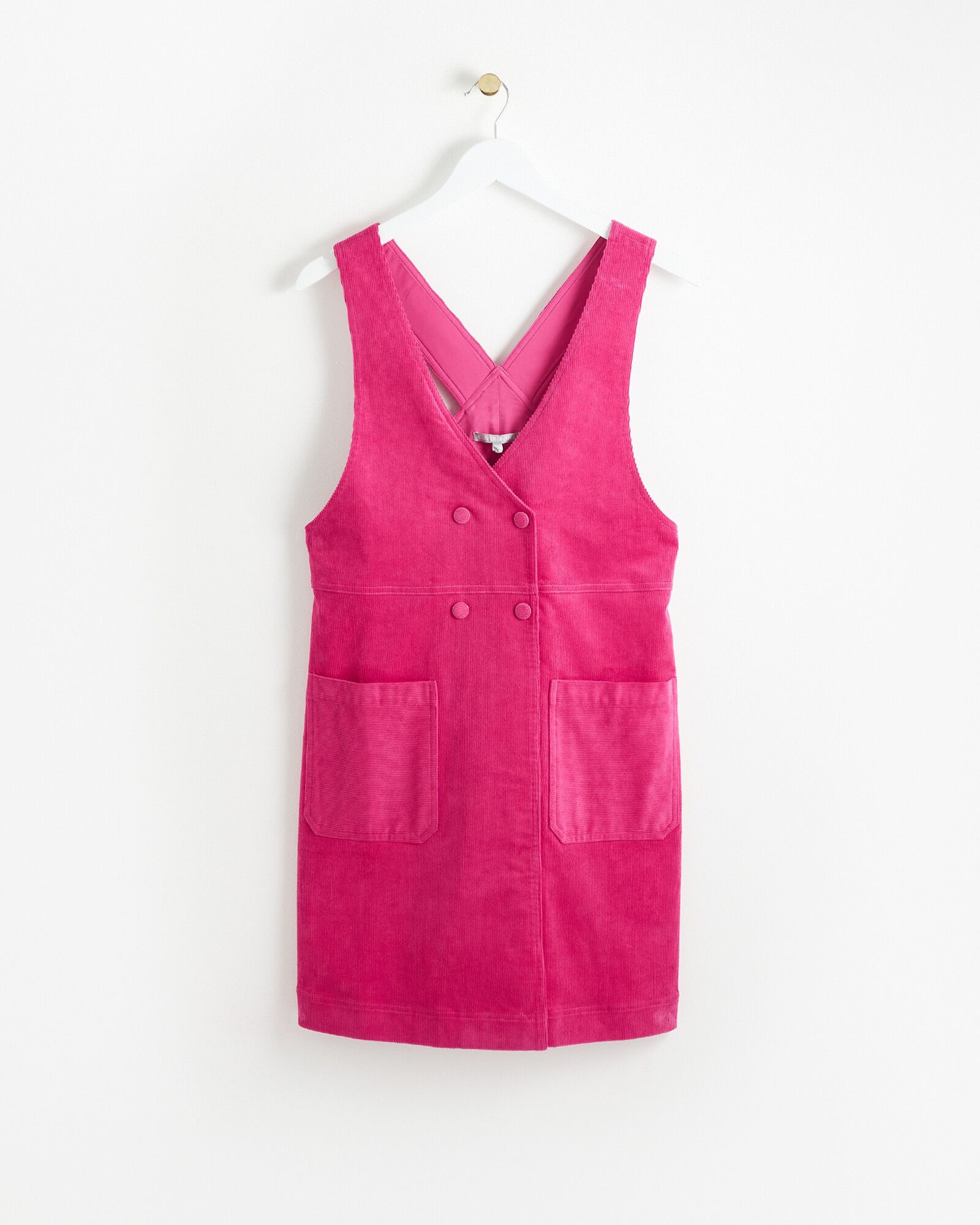 Hot Pink Cord Pinafore Mini Dress | Oliver Bonas