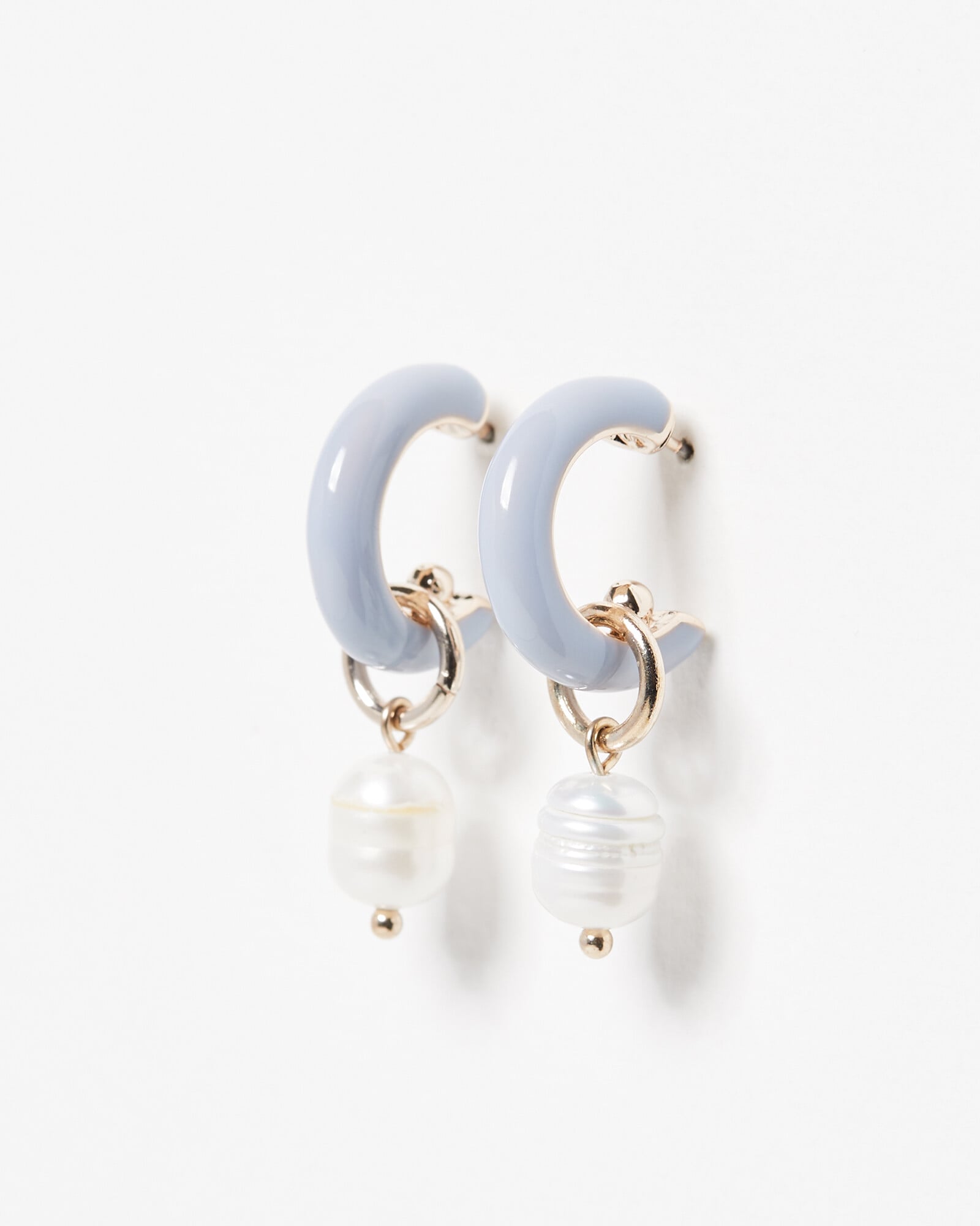 Sofia Grey Enamel & Freshwater Pearl Drop Hoop Earrings | Oliver Bonas