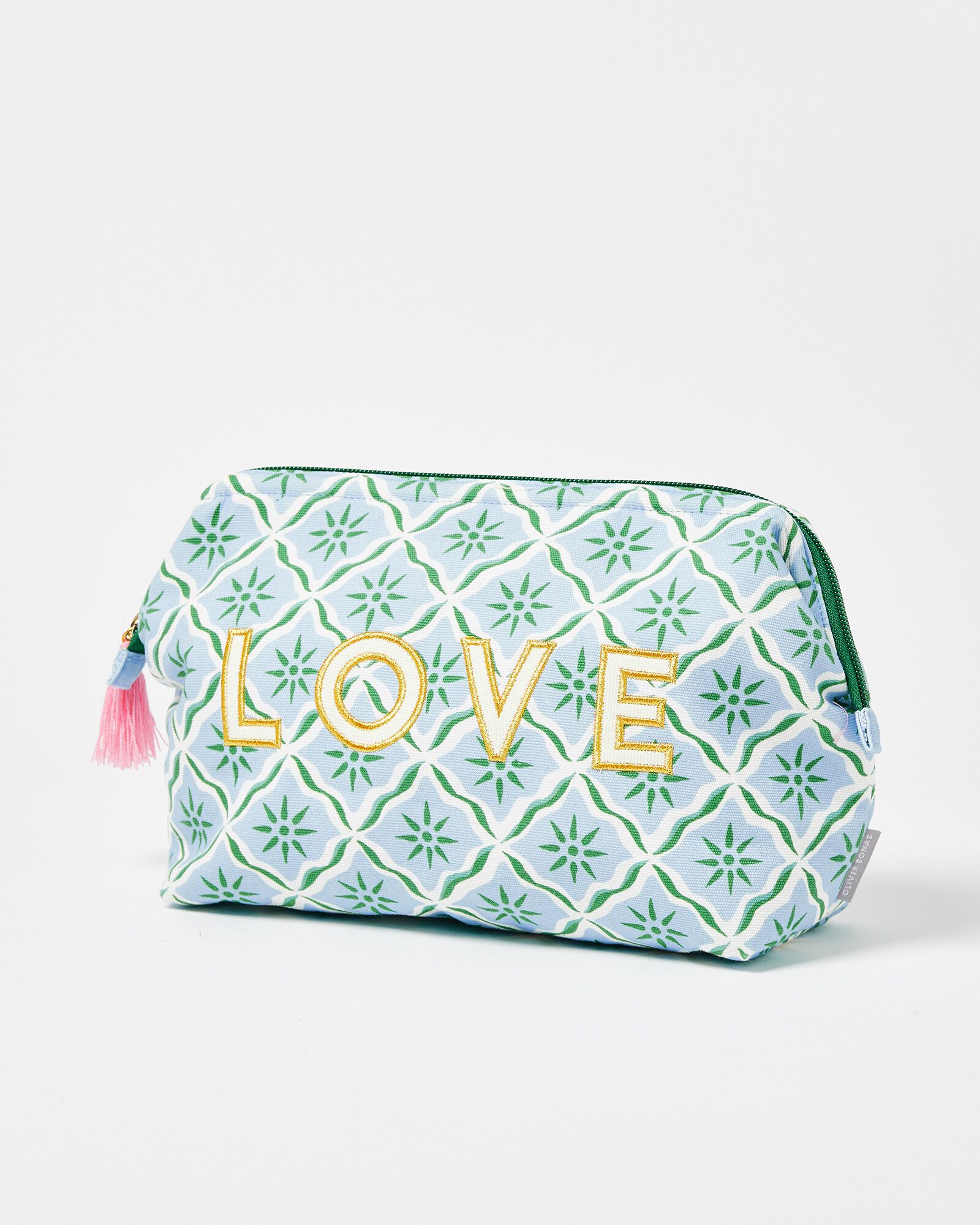 Love Embroidered Blue Wash Bag | Oliver Bonas