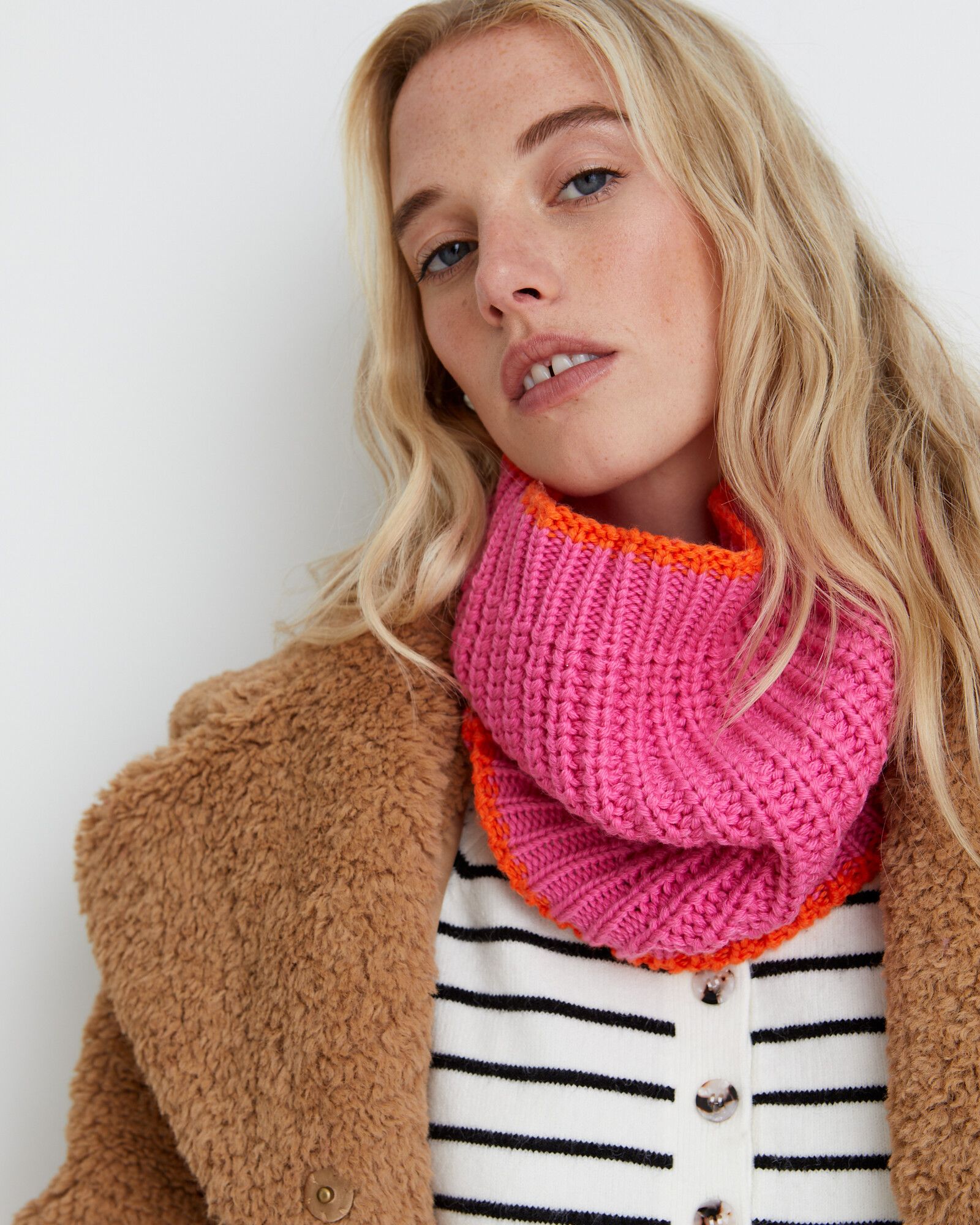 Chunky Stripe Pink & Orange Knitted Snood | Oliver Bonas