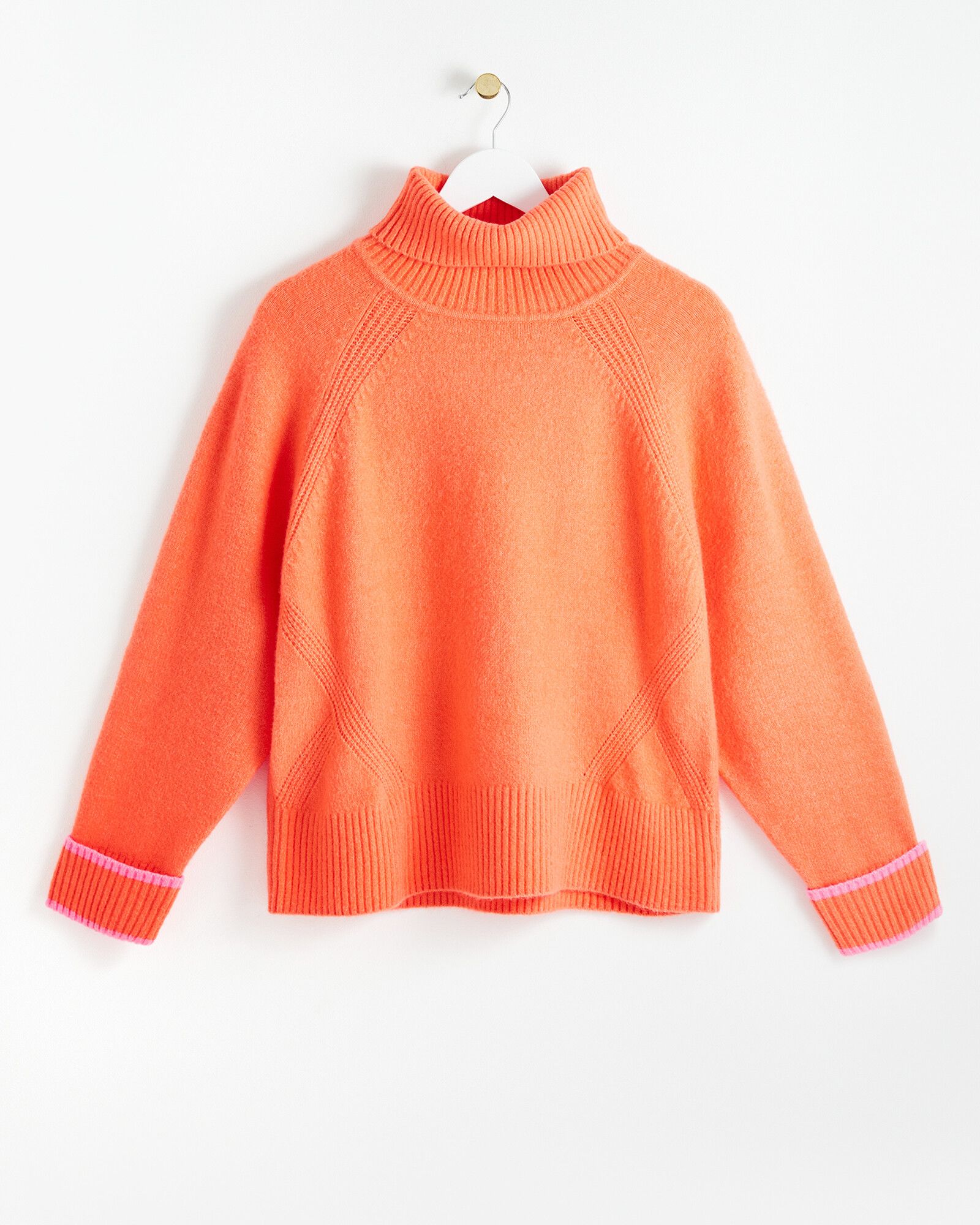 Contrast Tipping Roll Neck Orange Knitted Jumper | Oliver Bonas