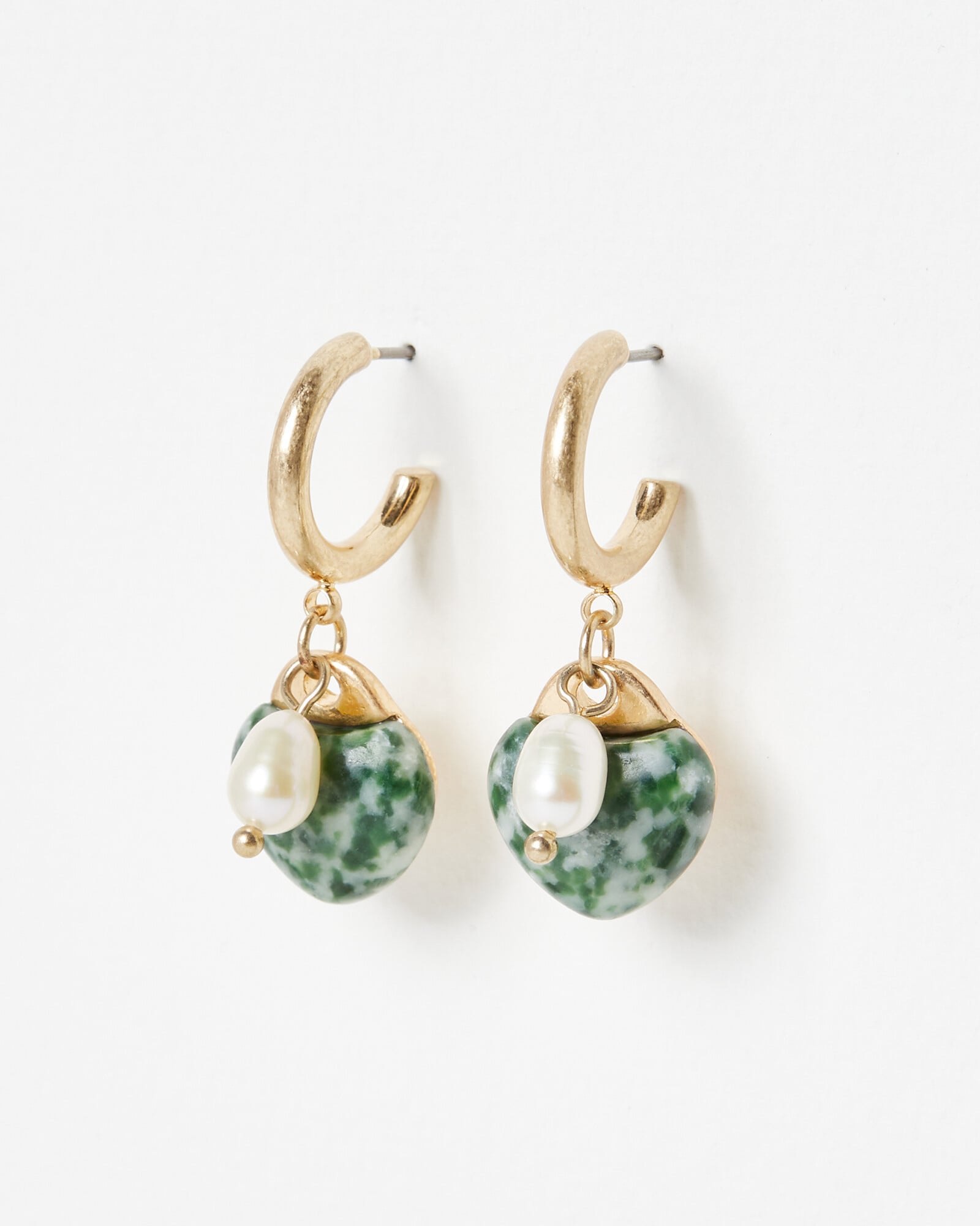 Rylee Heart Stone & Pearl Charm Hoop Earrings | Oliver Bonas