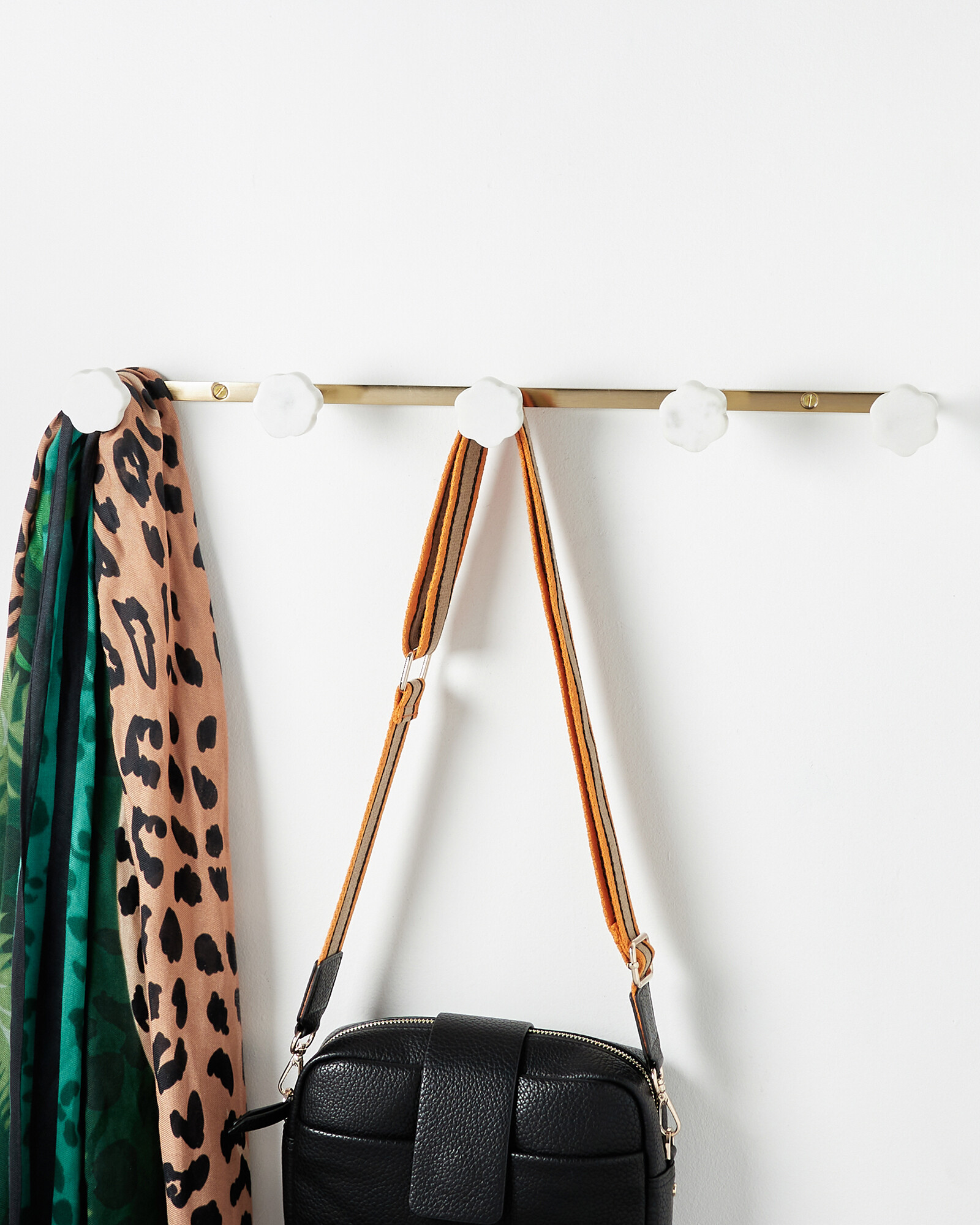 Gold & White Metal & Marble Scallop Wall Hooks Oliver Bonas