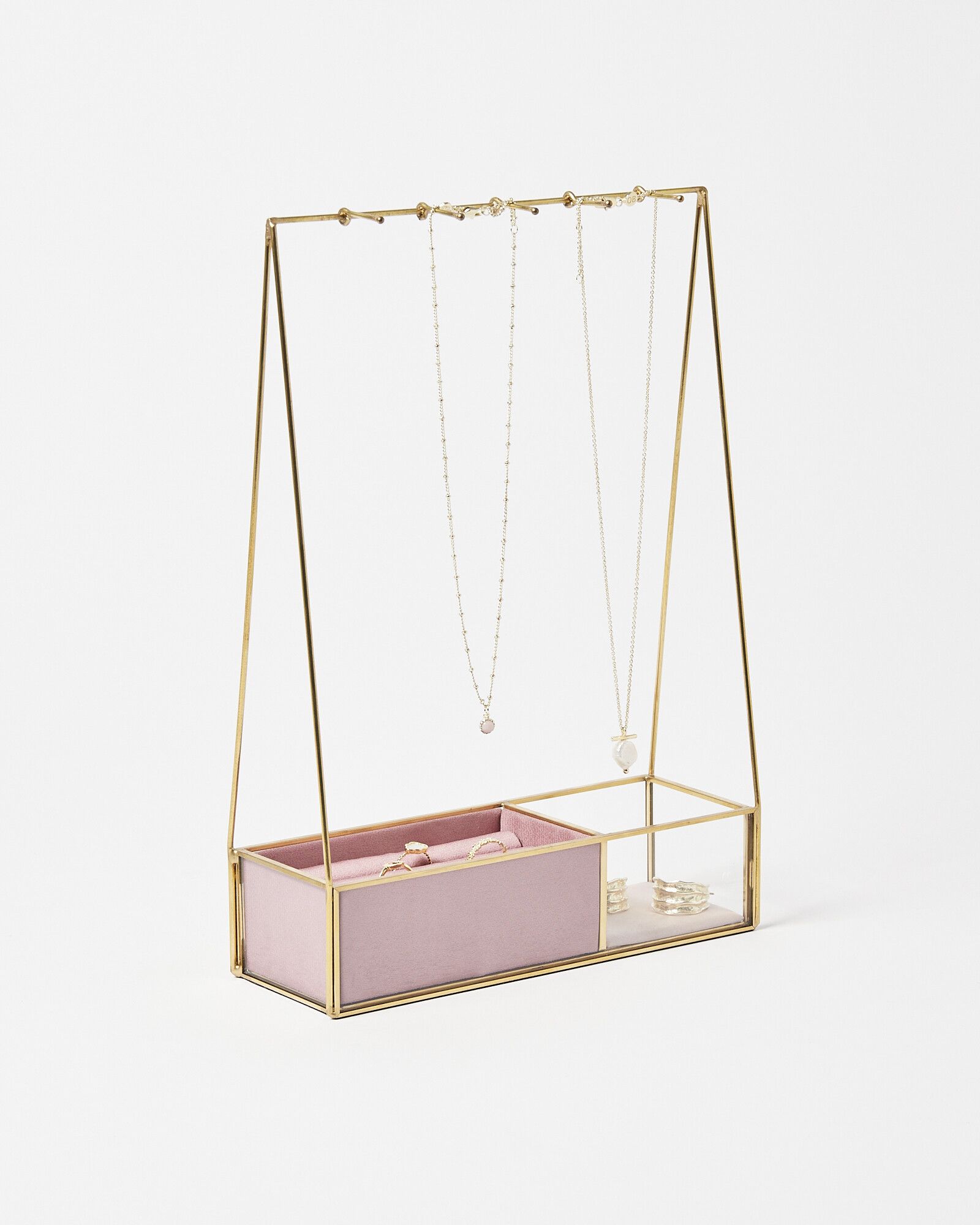 Gold & Glass Pink Satin Jewellery Stand | Oliver Bonas