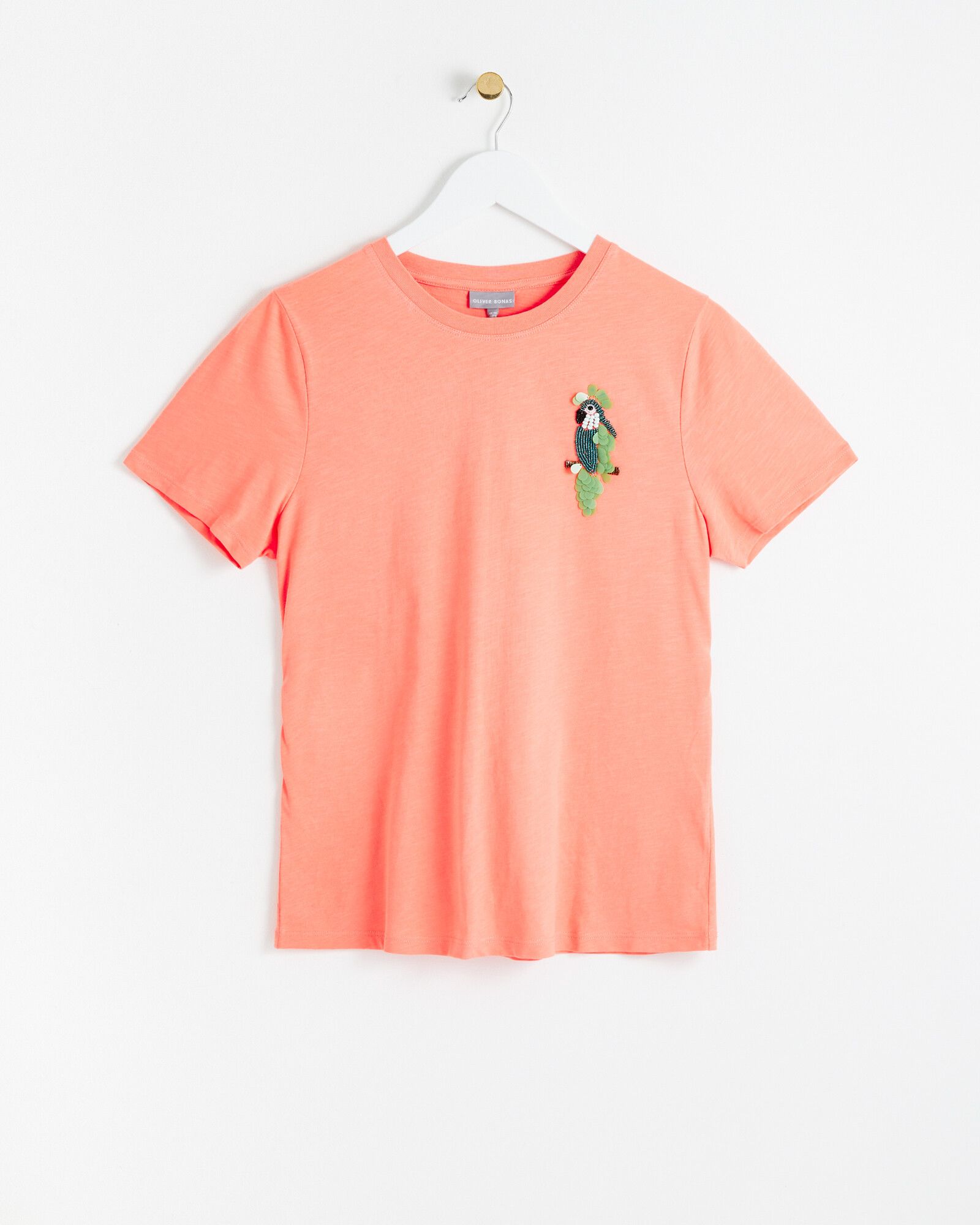 Beaded Parrot Orange Cotton T-Shirt | Oliver Bonas