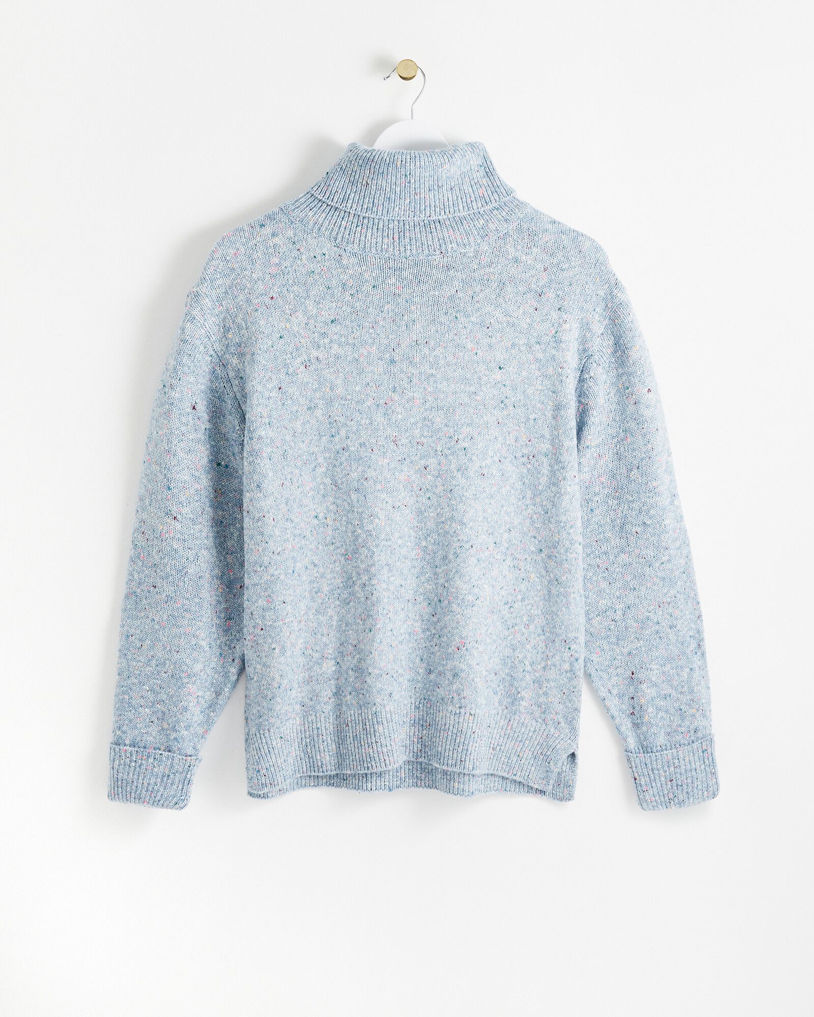 Speckled Roll Neck Light Blue Knitted Jumper | Oliver Bonas