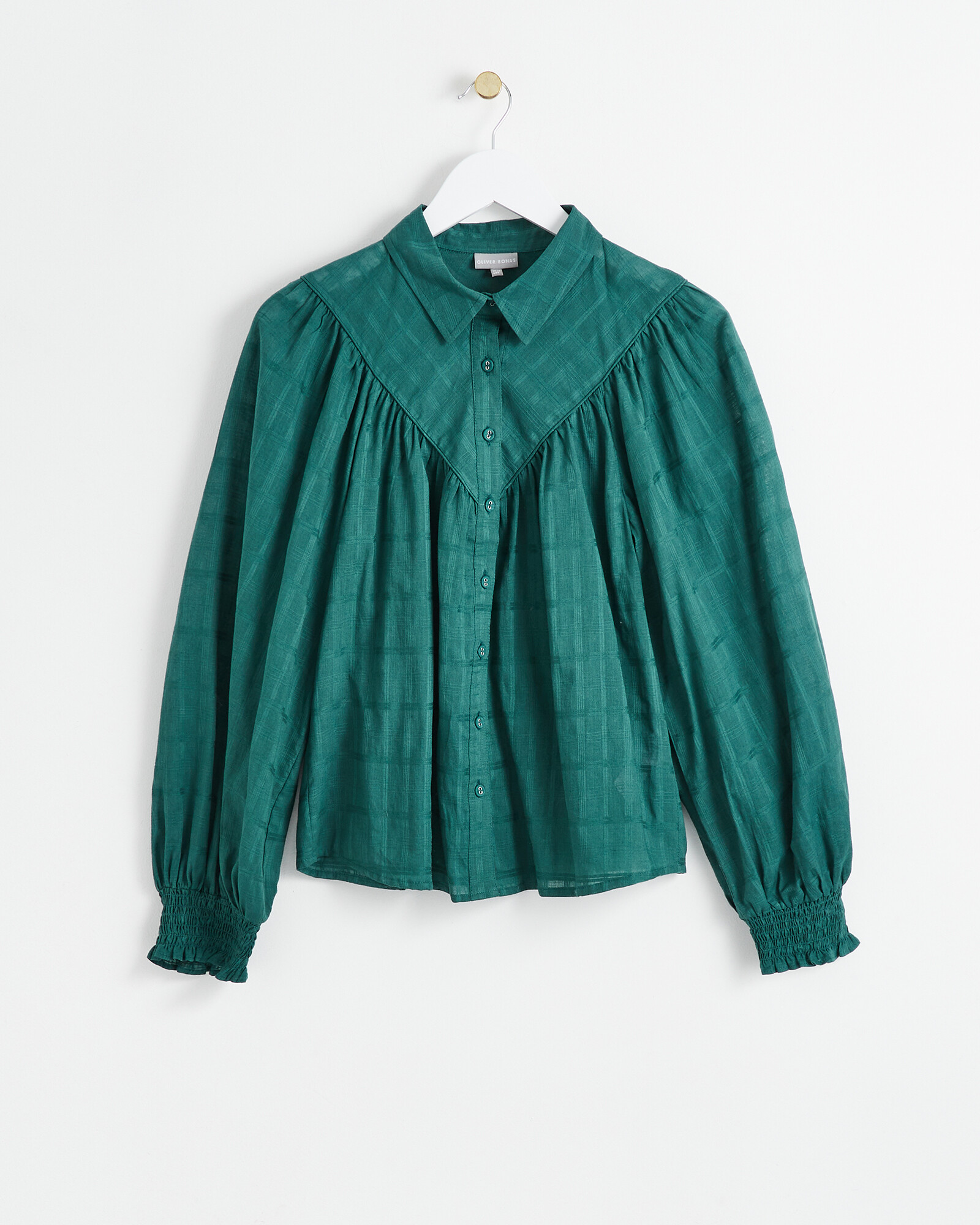 Textured Check Long Sleeve Green Blouse Oliver Bonas